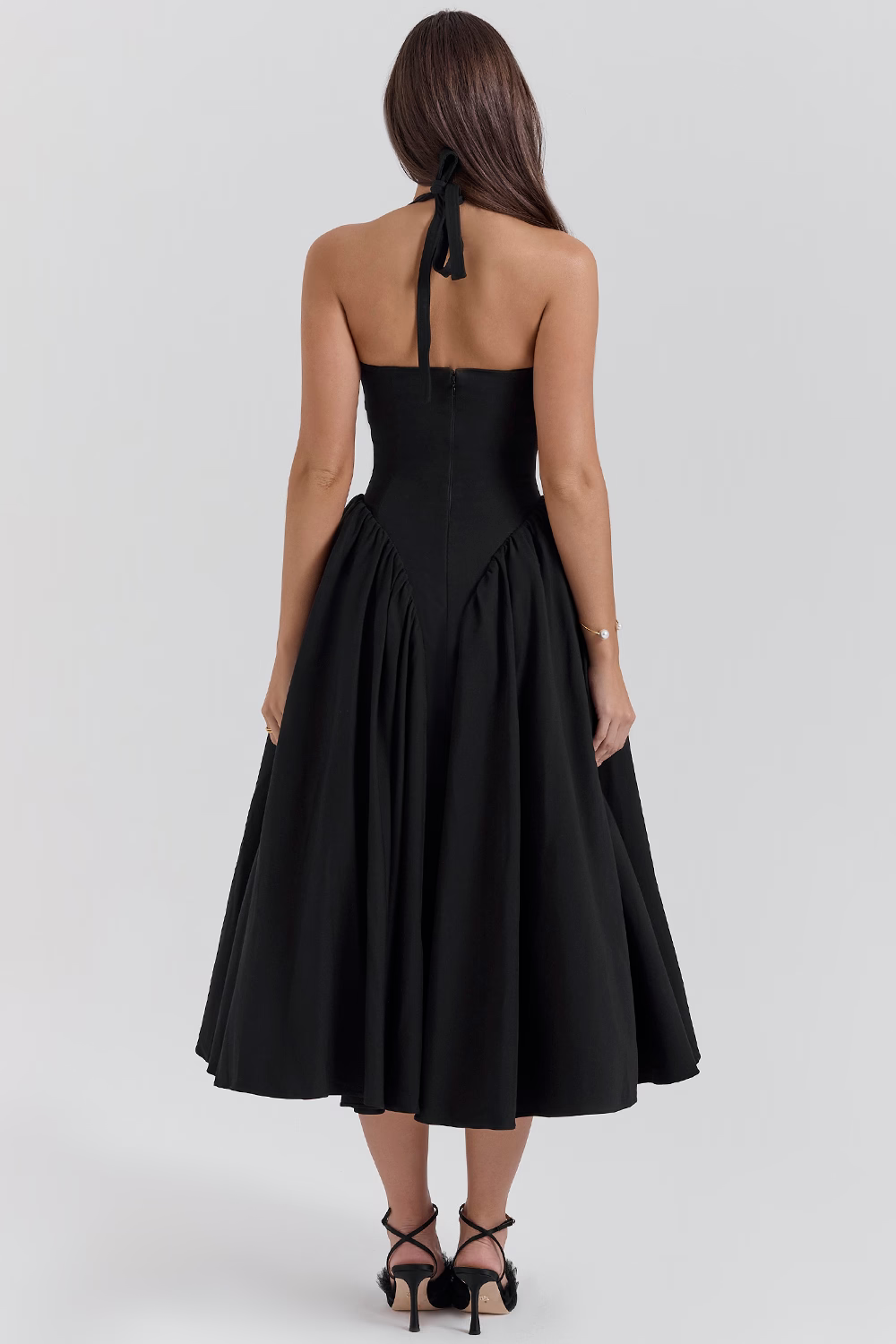 HELENE Black Twill Midi Dress