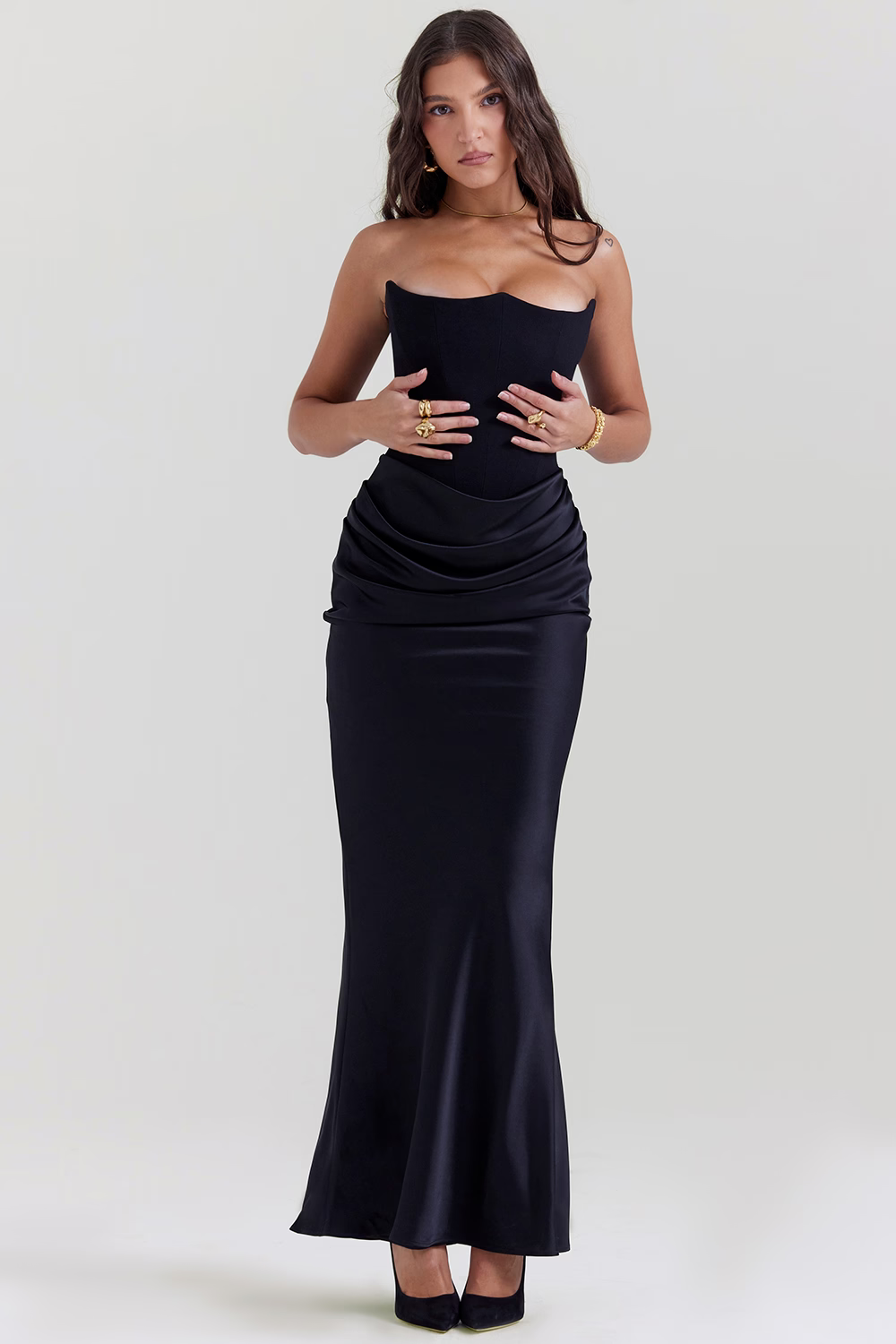 VERONIQUE Black Strapless Corset Dress