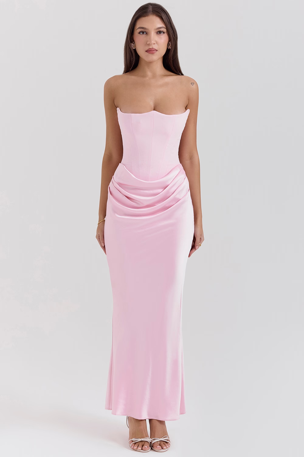 VERONIQUE Rose Strapless Corset Maxi Dress