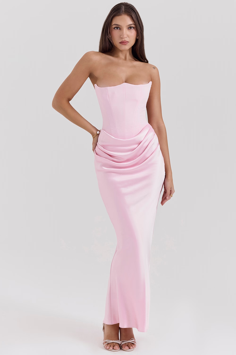 VERONIQUE Rose Strapless Corset Maxi Dress