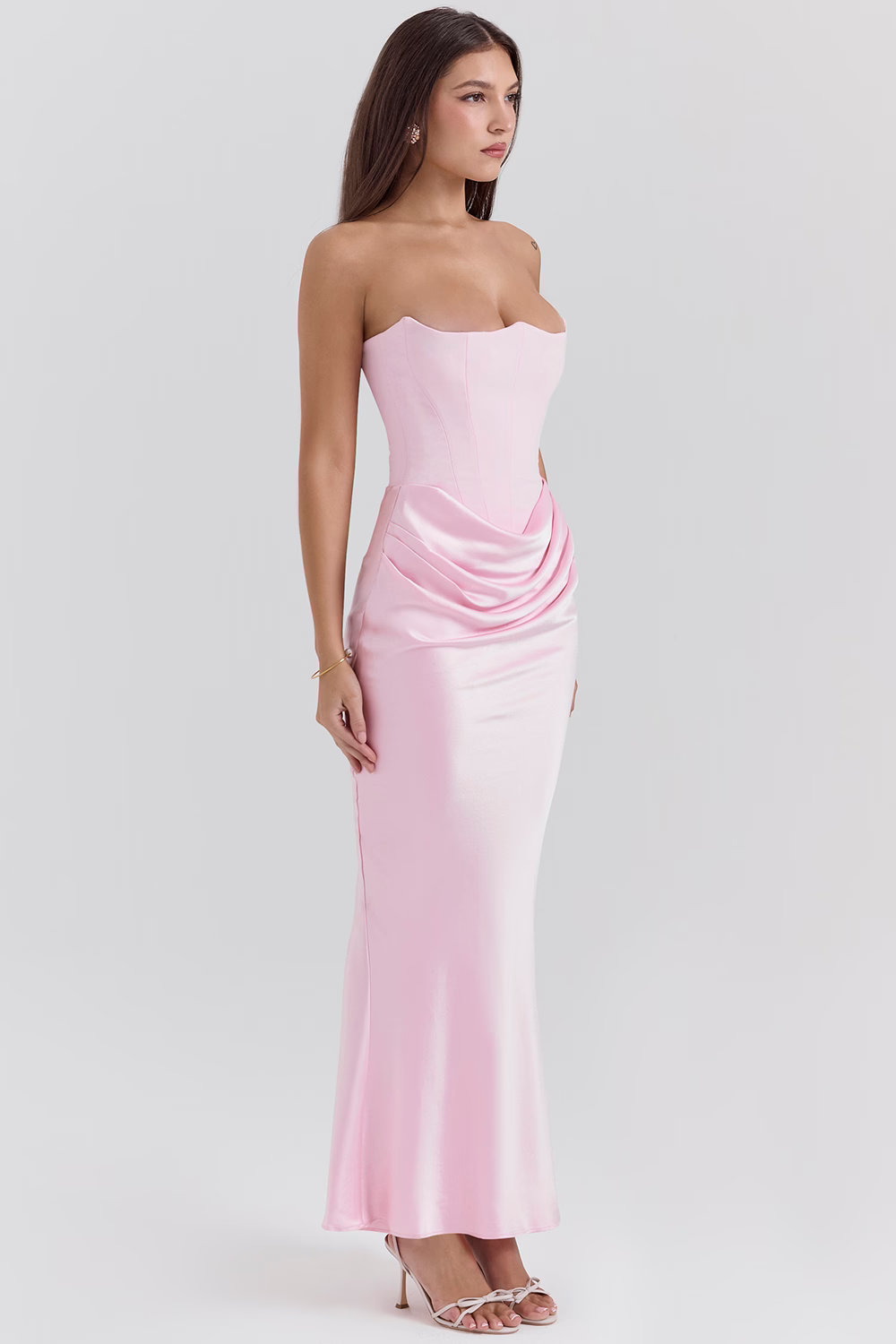 VERONIQUE Rose Strapless Corset Maxi Dress