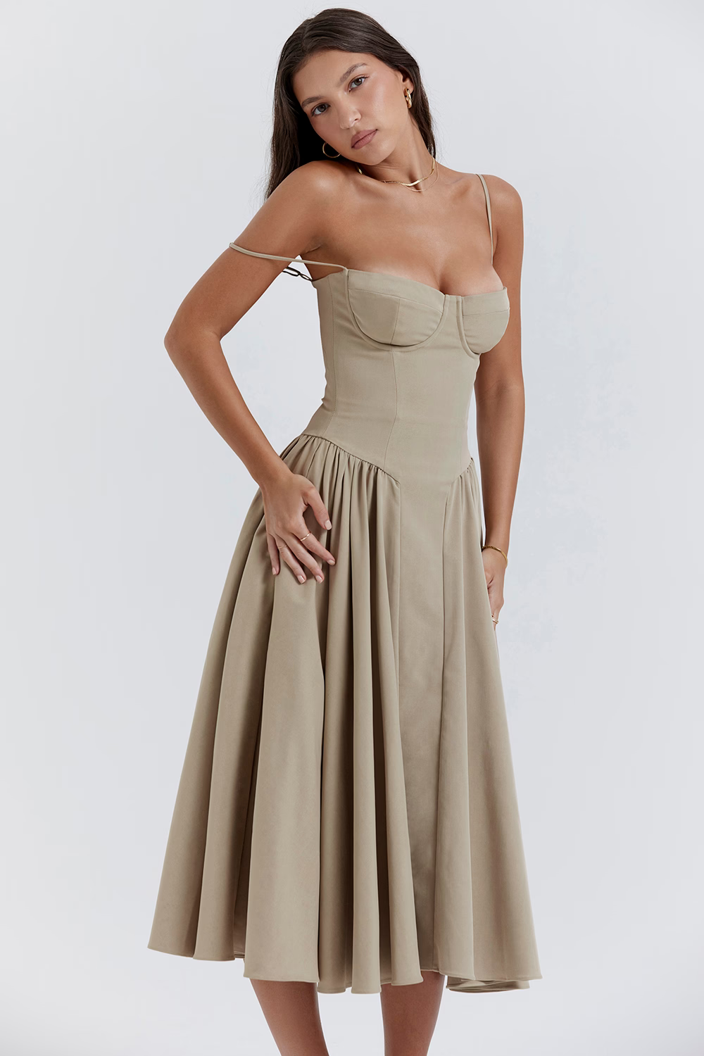 OPHELIE Taupe Corset Sundress