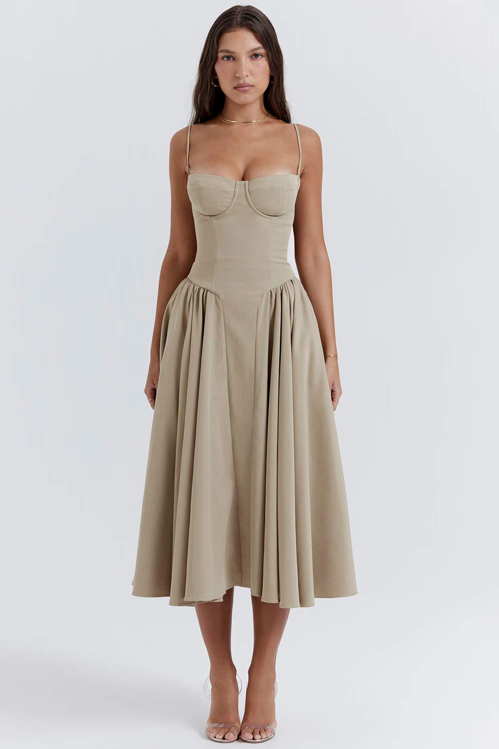 OPHELIE Taupe Corset Sundress