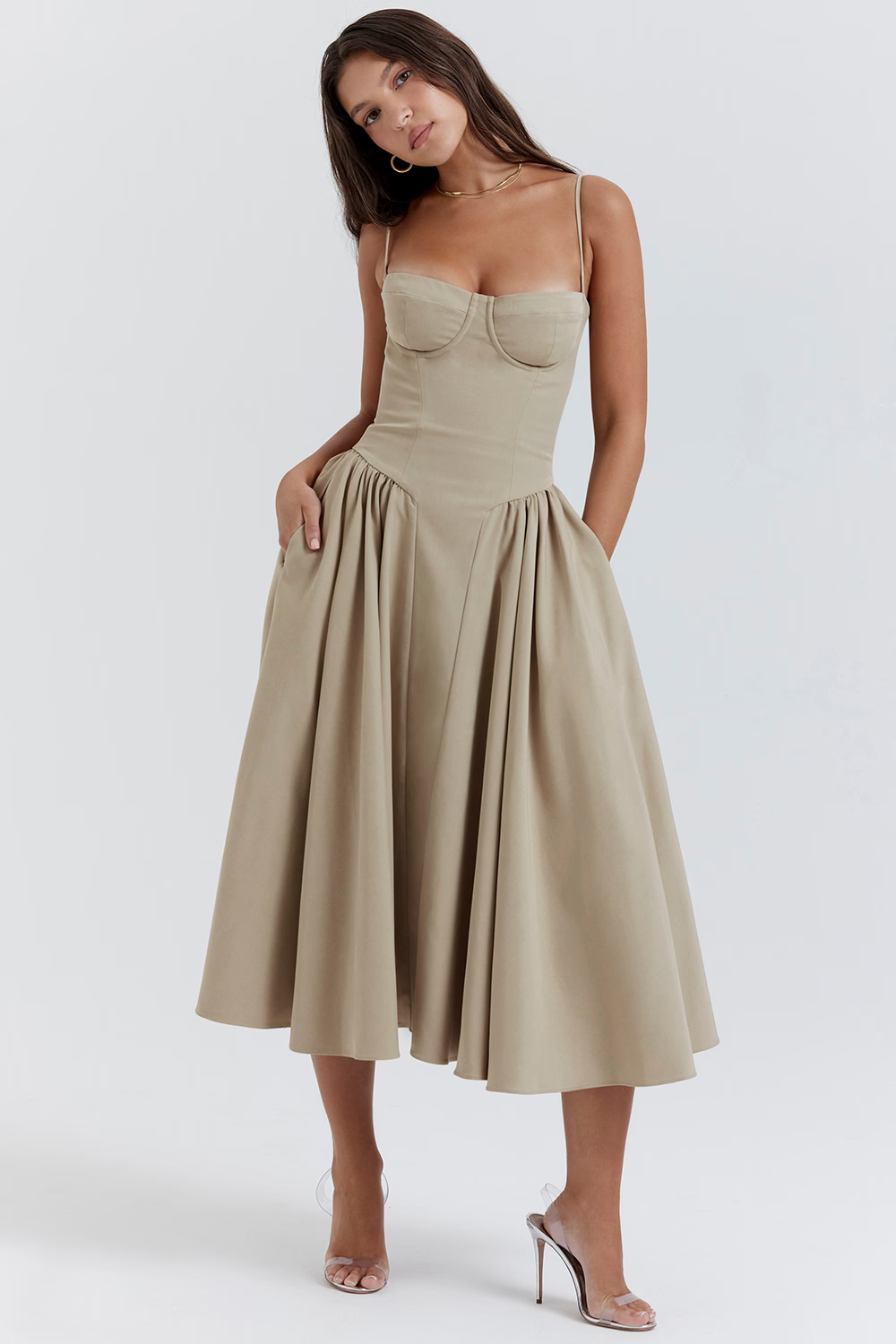 OPHELIE Taupe Corset Sundress