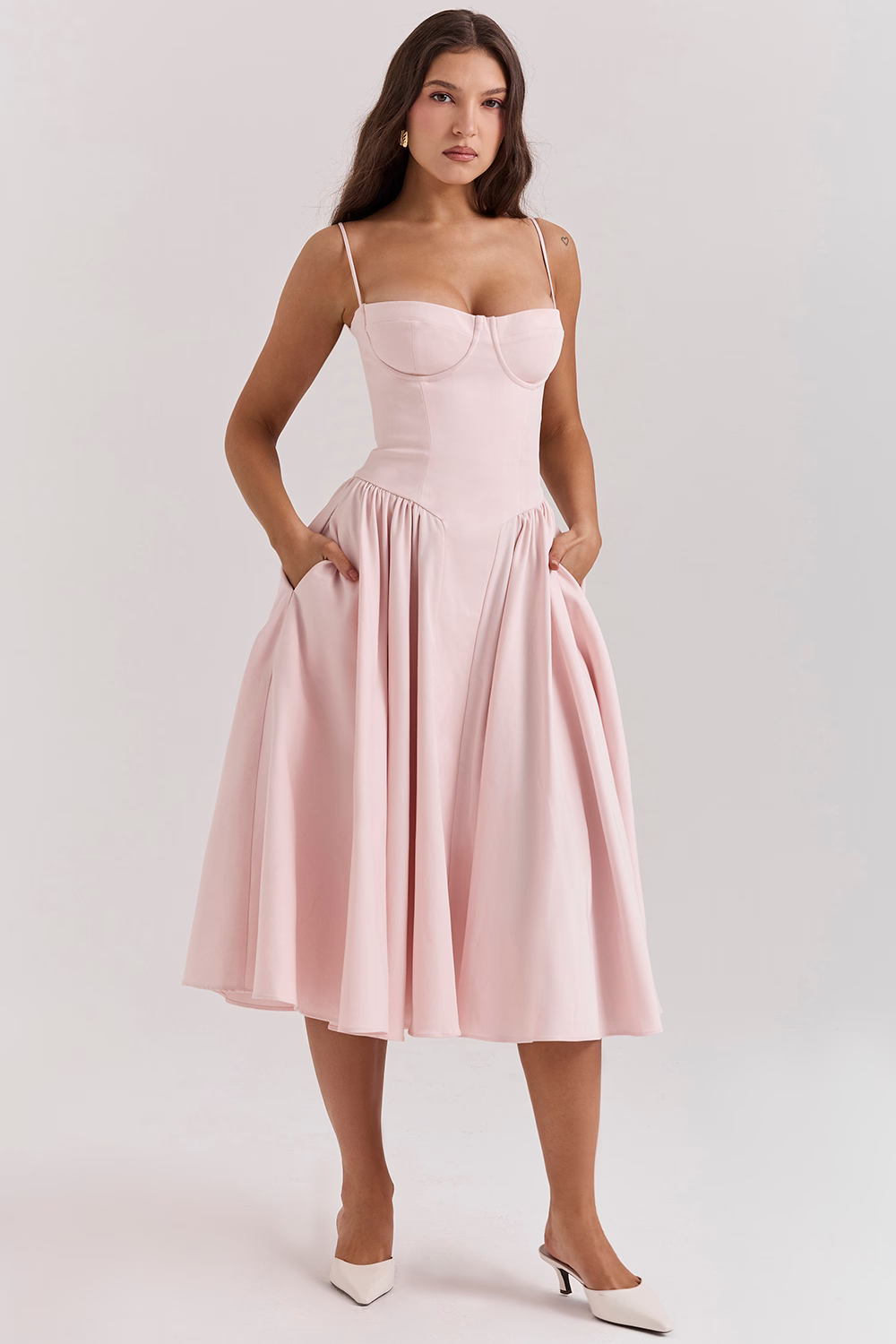 OPHELIE Ballerina Pink Corset Midi Dress