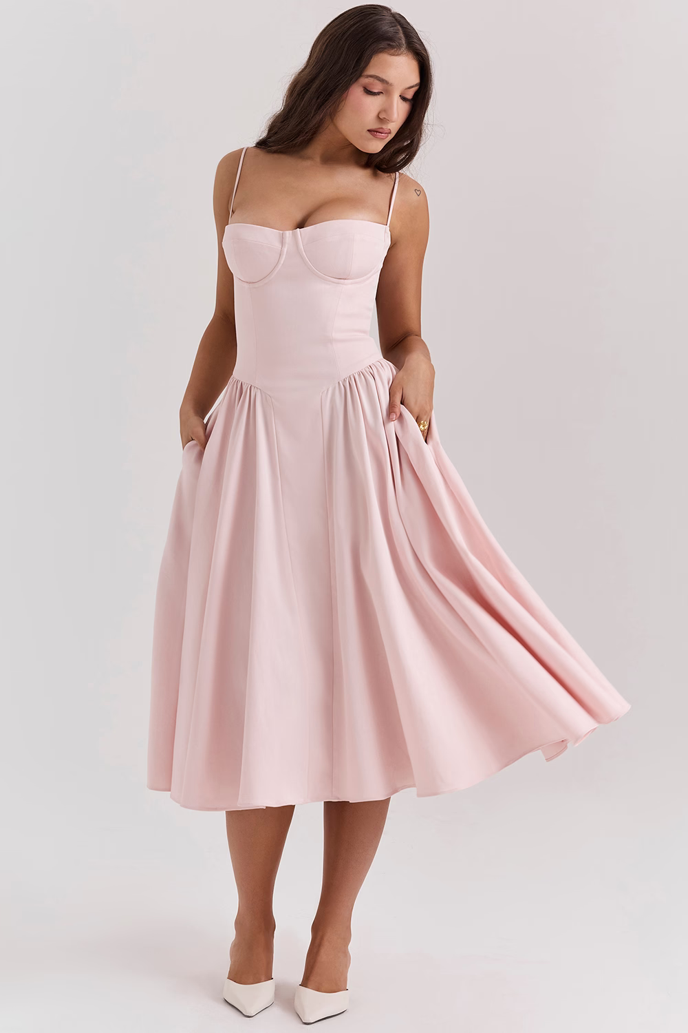 OPHELIE Ballerina Pink Corset Midi Dress