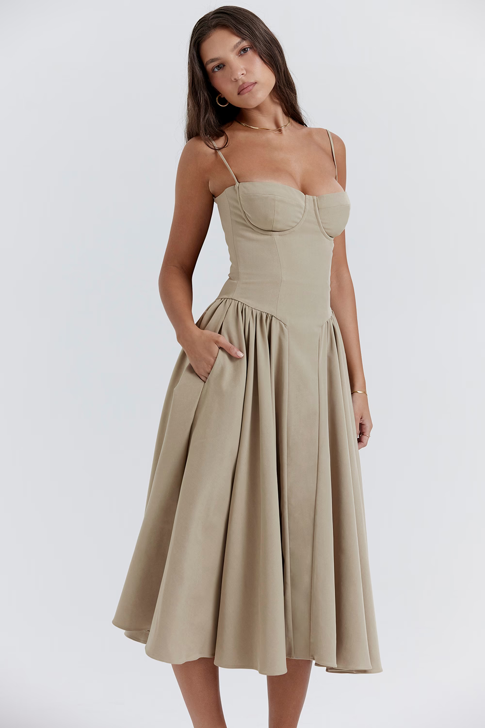 OPHELIE Taupe Corset Sundress