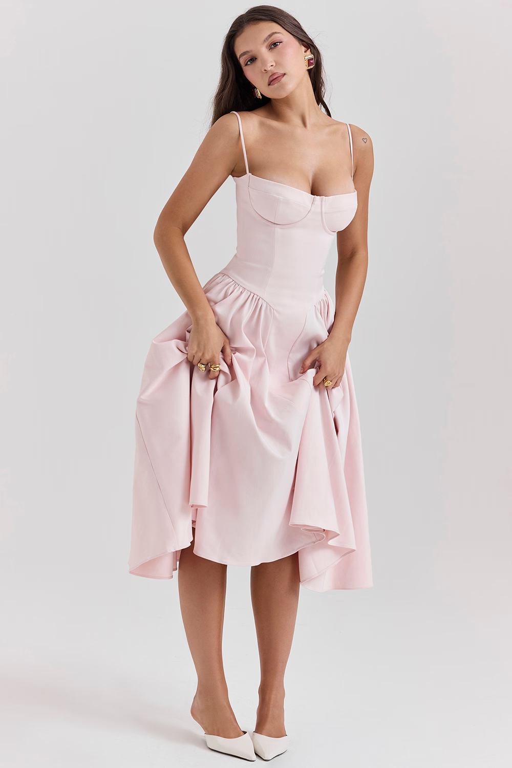 OPHELIE Ballerina Pink Corset Midi Dress