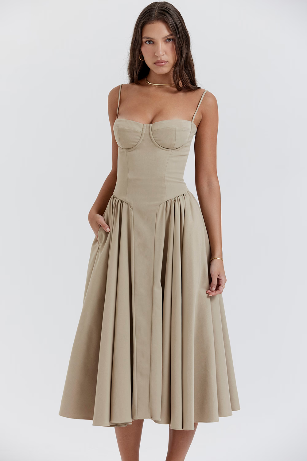 OPHELIE Taupe Corset Sundress