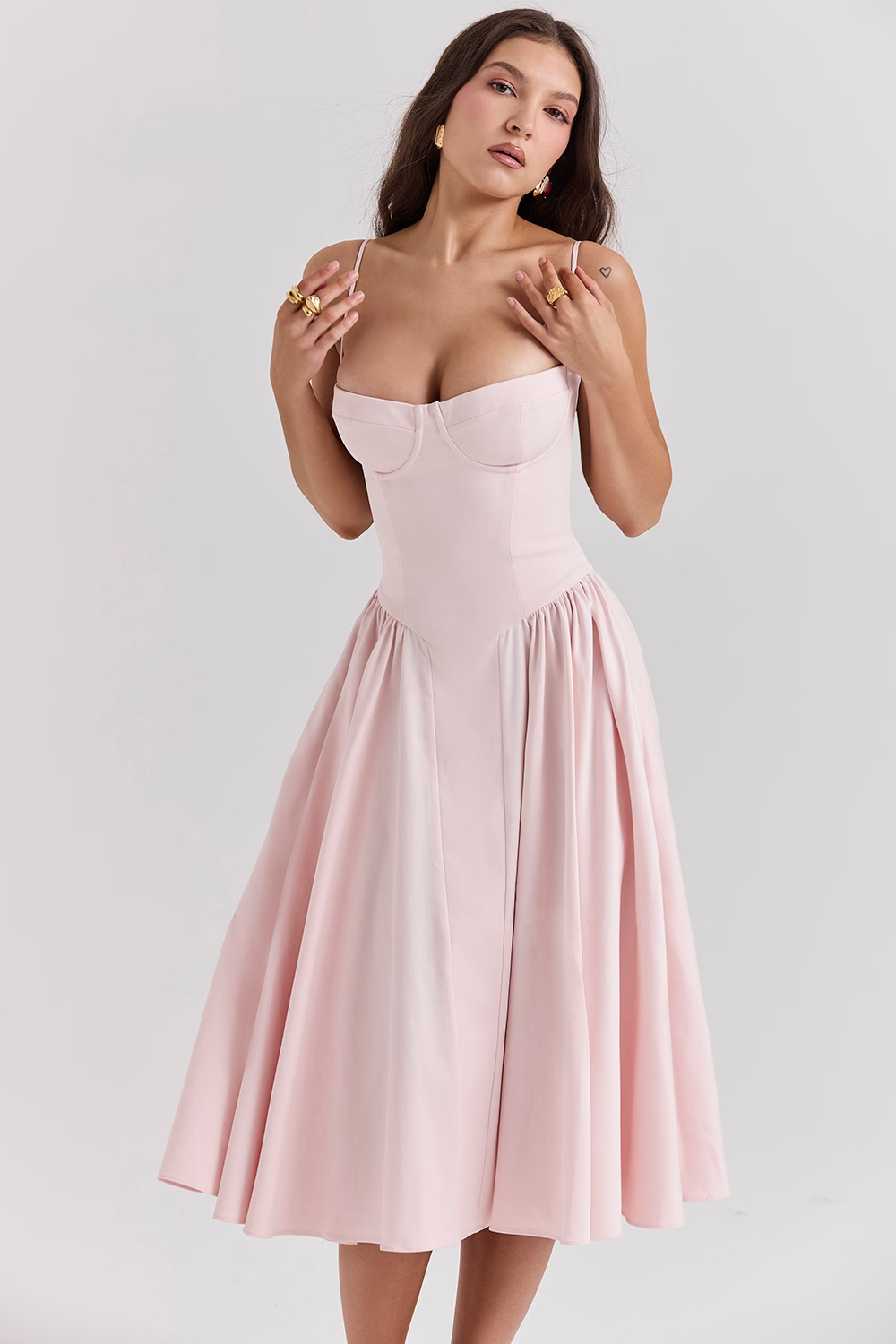 OPHELIE Ballerina Pink Corset Midi Dress