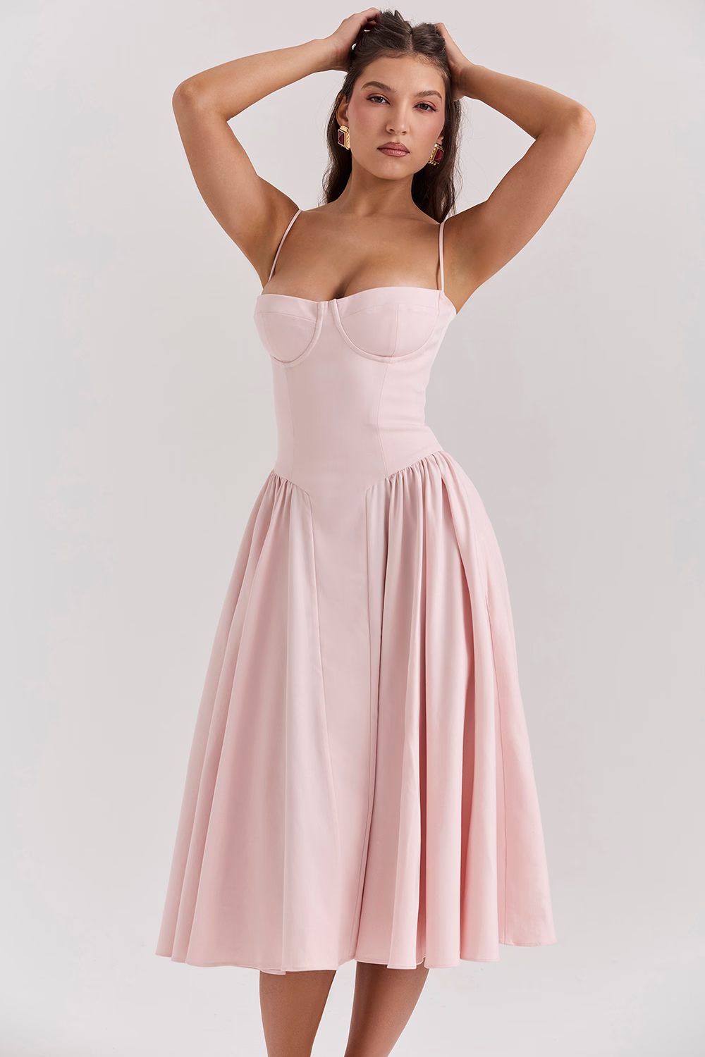 OPHELIE Ballerina Pink Corset Midi Dress