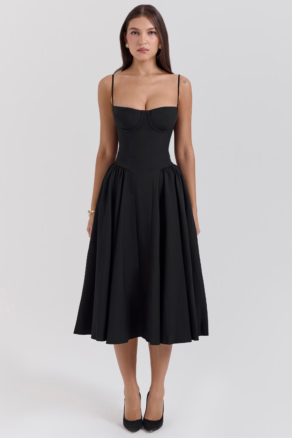 OPHELIE Black Corset Midi Dress