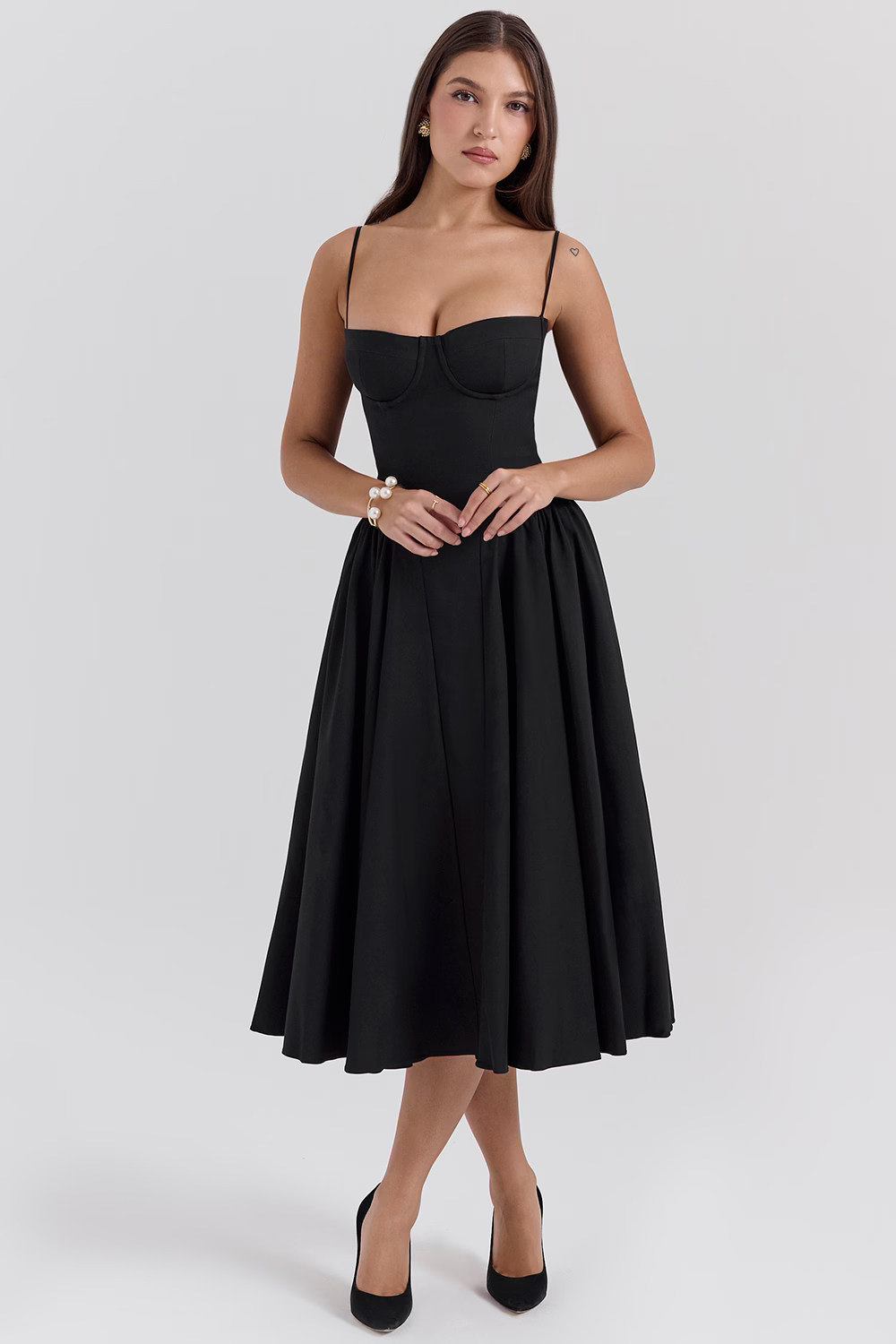 OPHELIE Black Corset Midi Dress