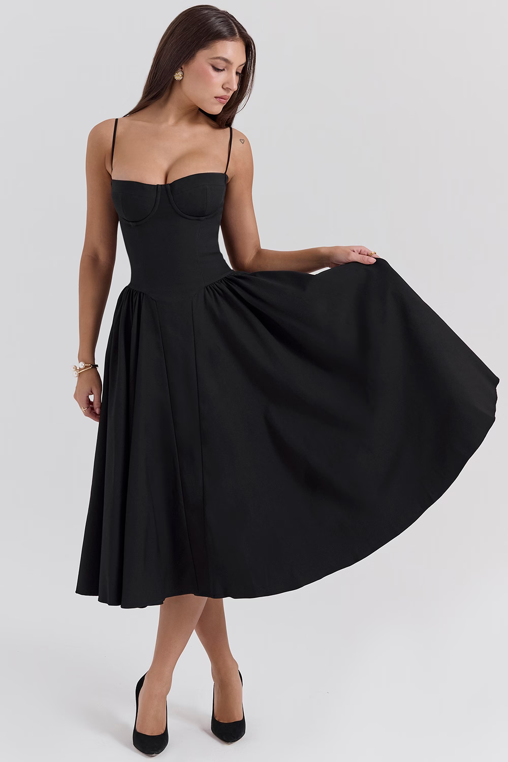 OPHELIE Black Corset Midi Dress