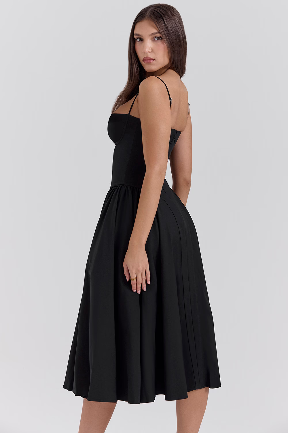 OPHELIE Black Corset Midi Dress