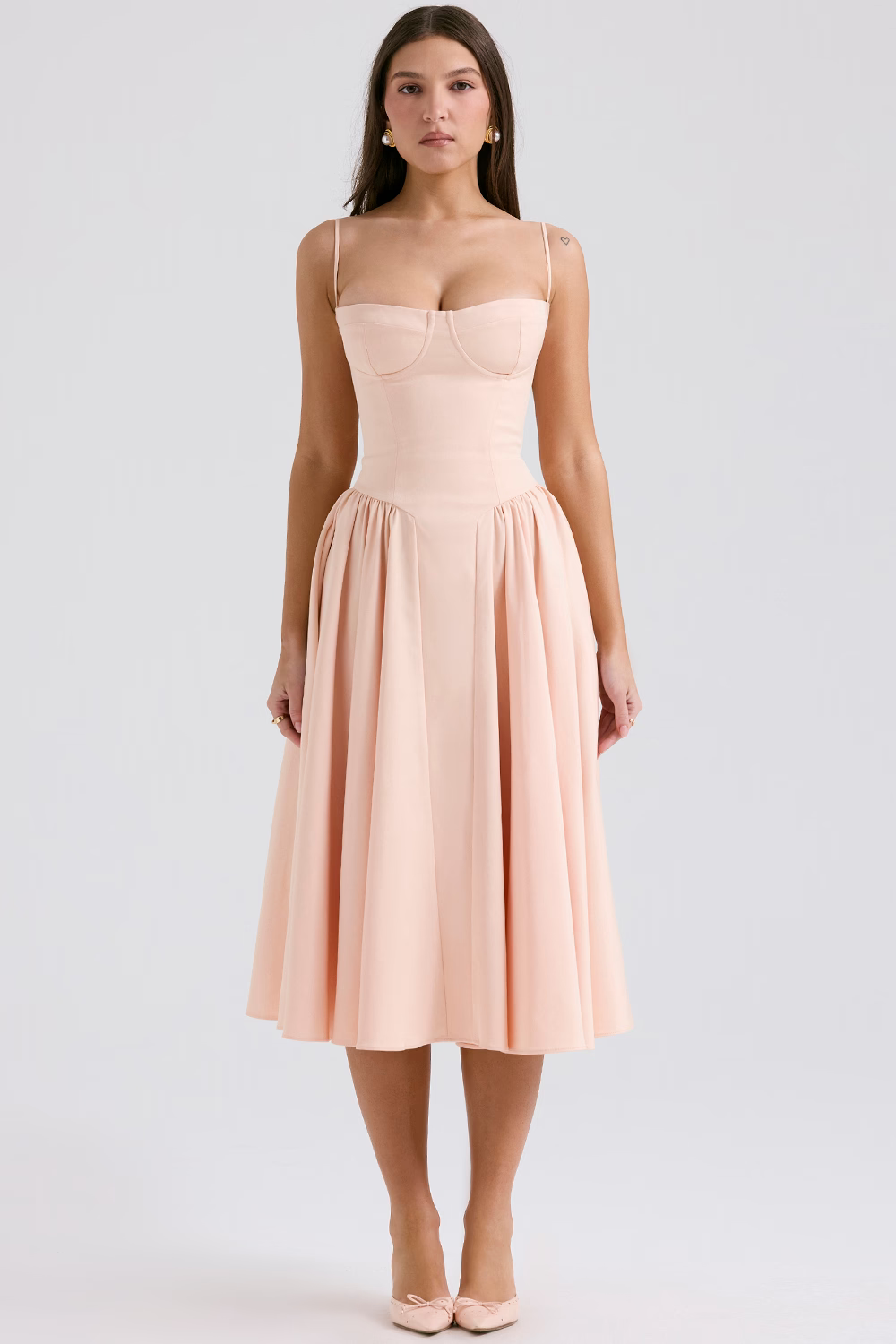 OPHELIE Peach Corset Midi Dress