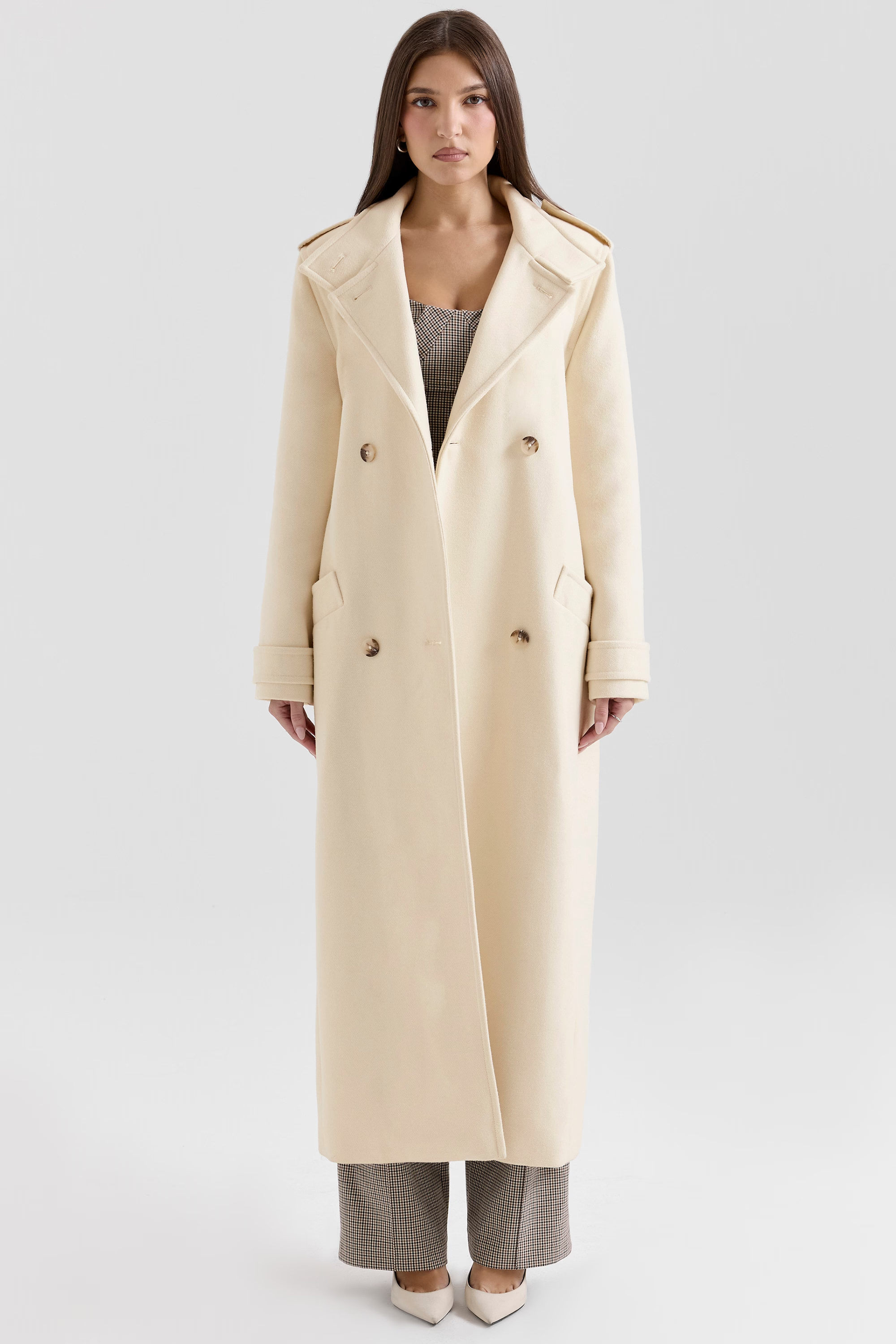 Jasmine Cream Double Breasted Funnel Neck Coat