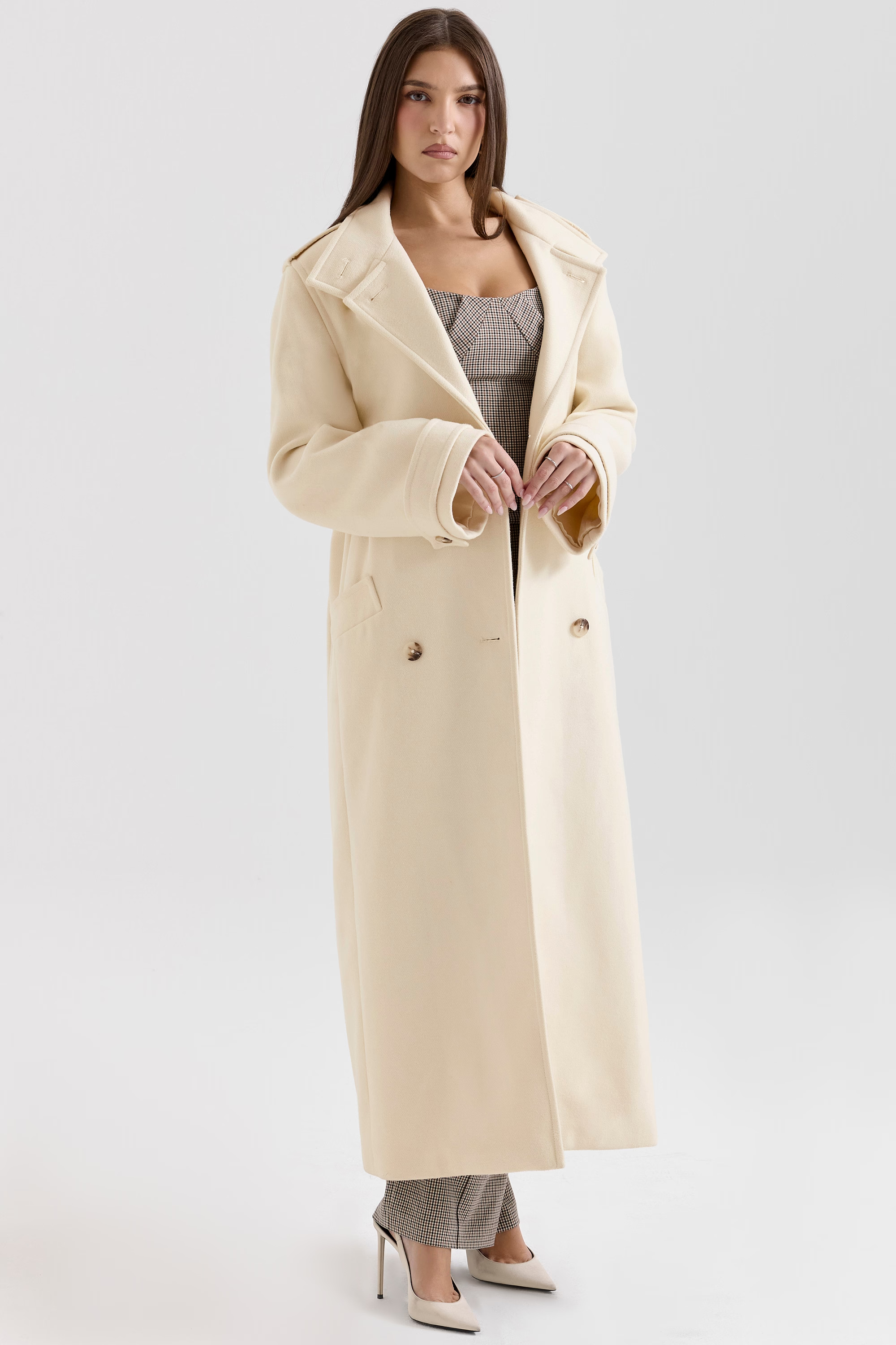 Jasmine Cream Double Breasted Funnel Neck Coat