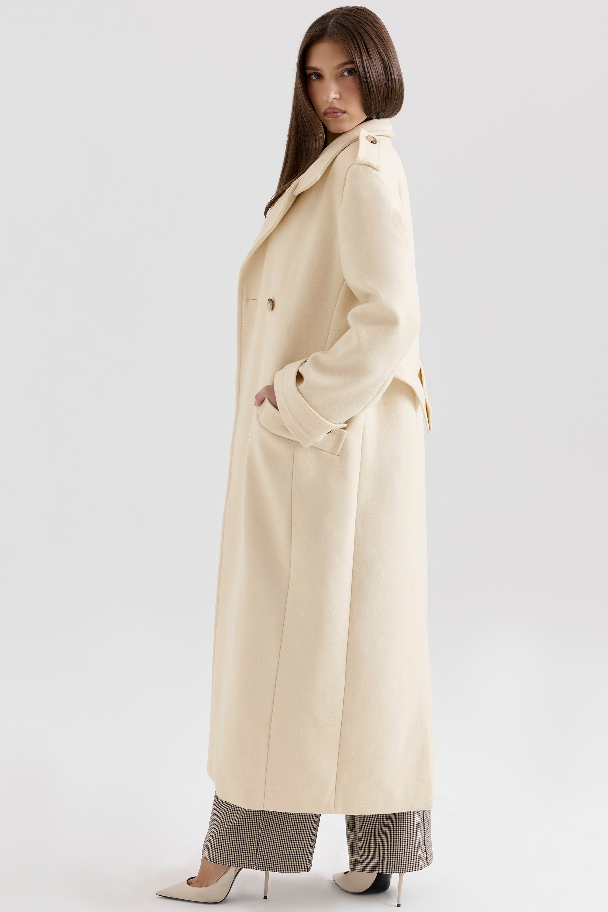 Jasmine Cream Double Breasted Funnel Neck Coat