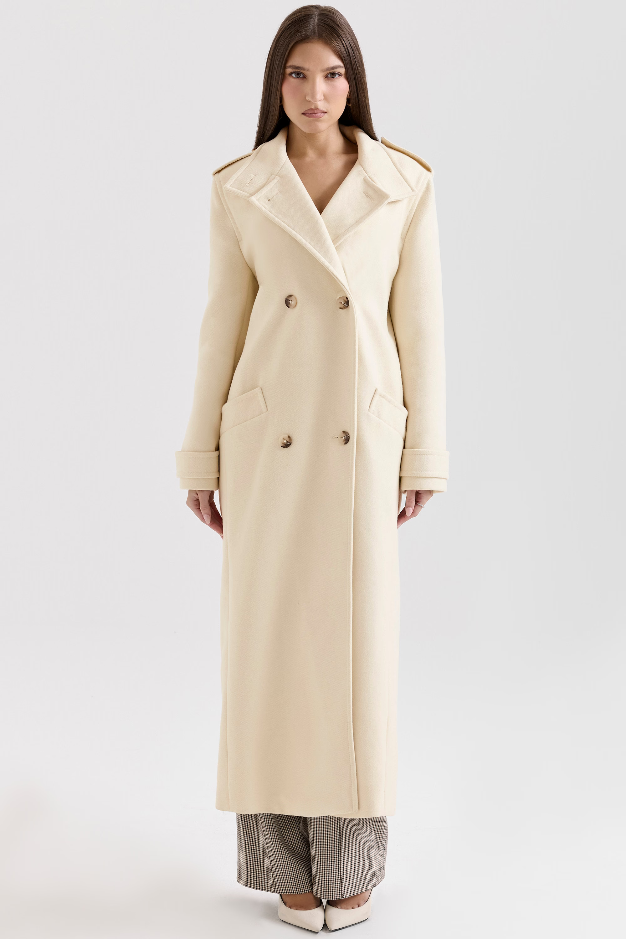 Jasmine Cream Double Breasted Funnel Neck Coat