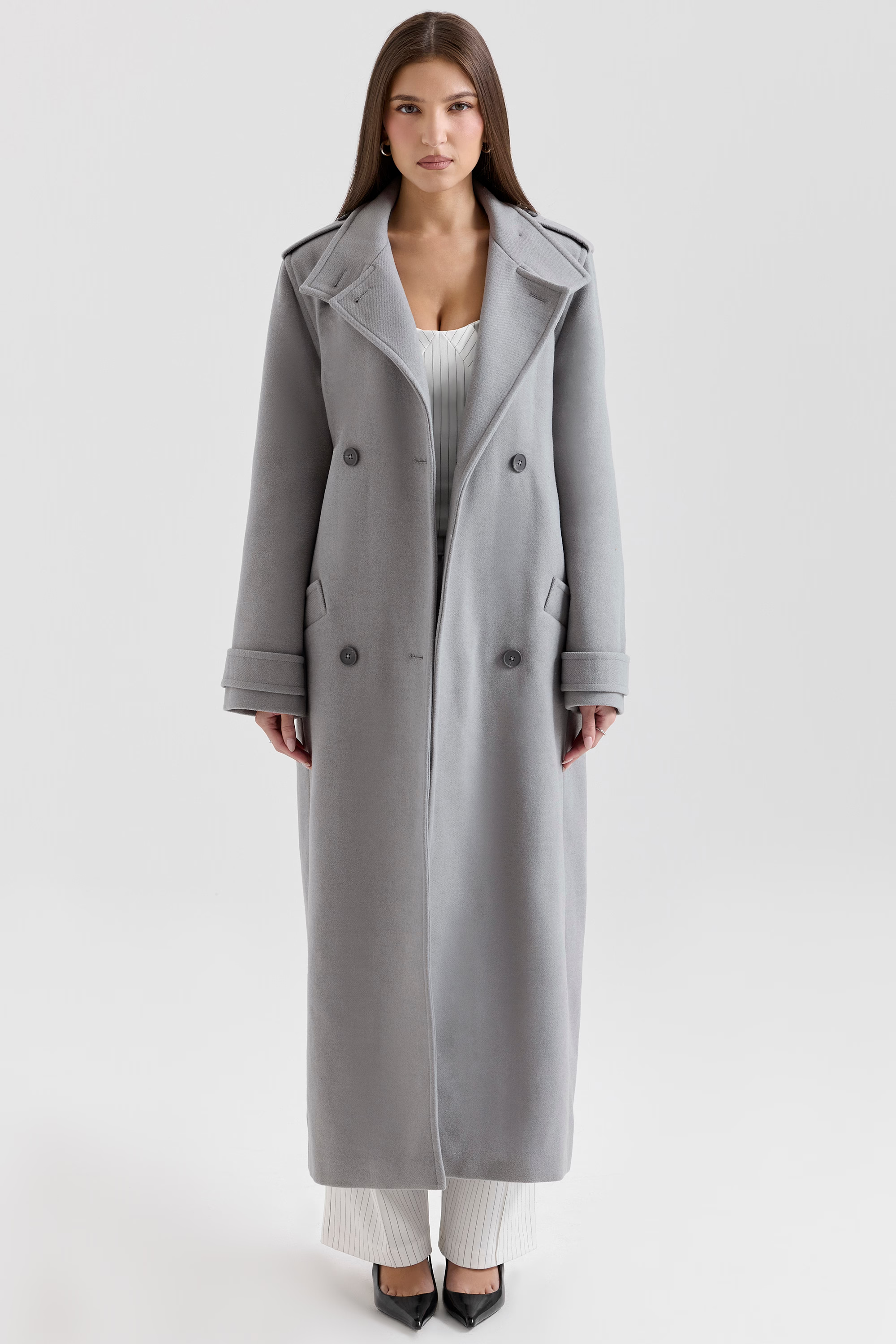 Payton Grey Double Breasted Funnel Neck Coat