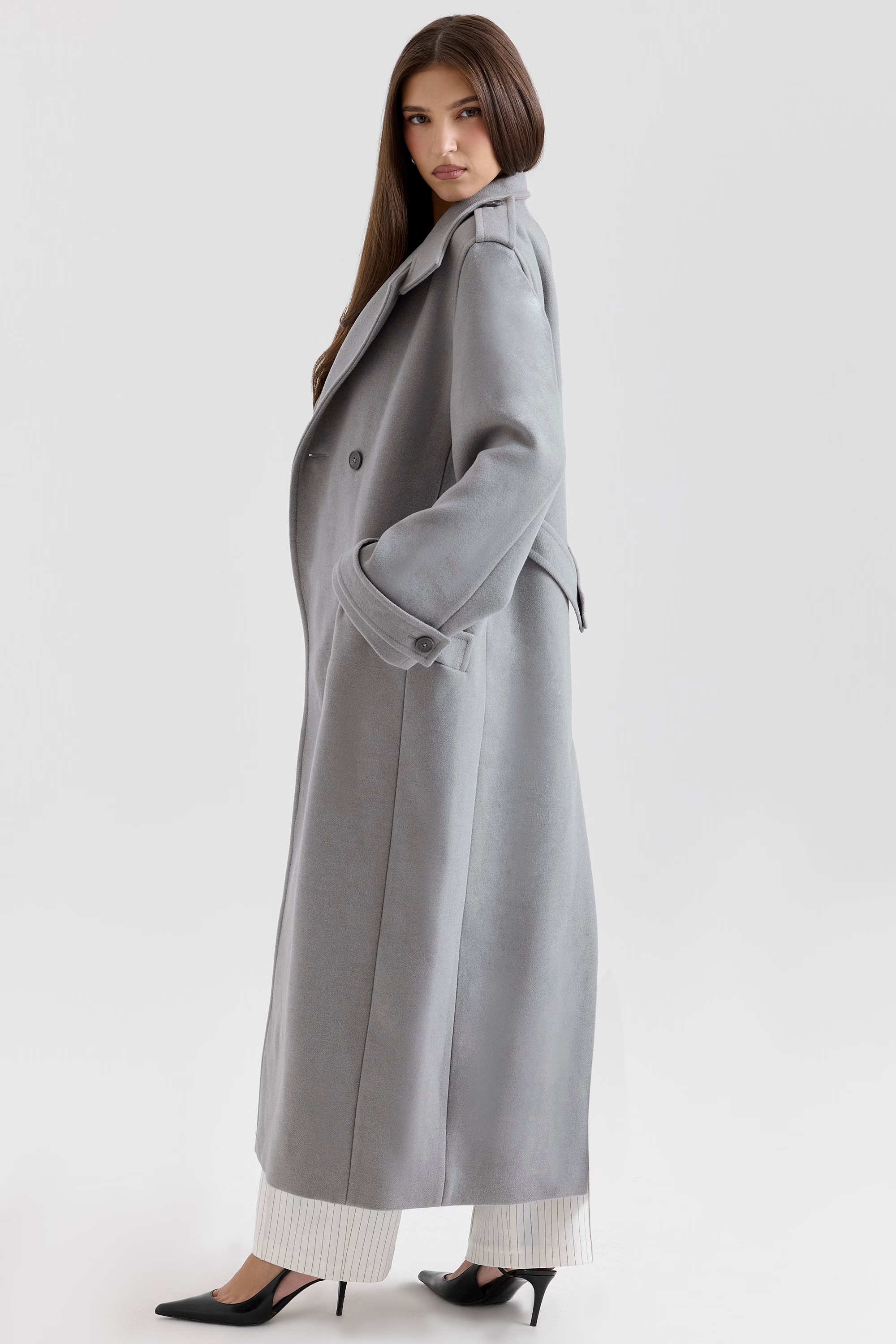 Payton Grey Double Breasted Funnel Neck Coat