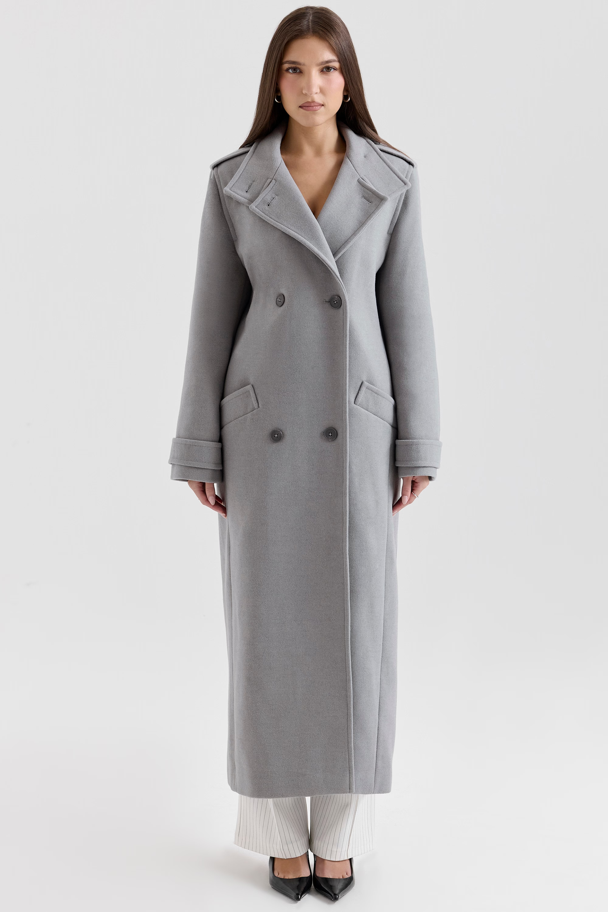 Payton Grey Double Breasted Funnel Neck Coat