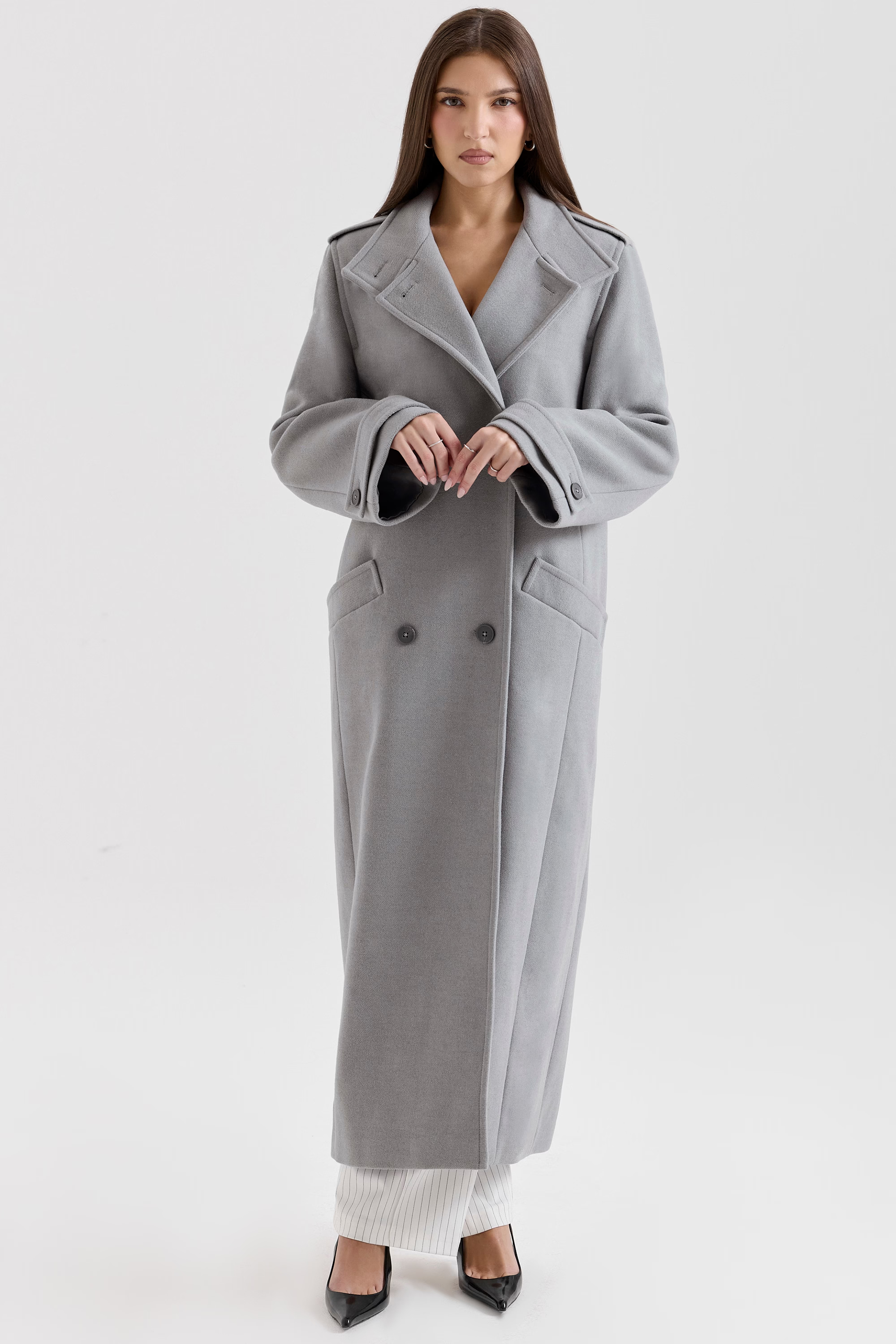 Payton Grey Double Breasted Funnel Neck Coat