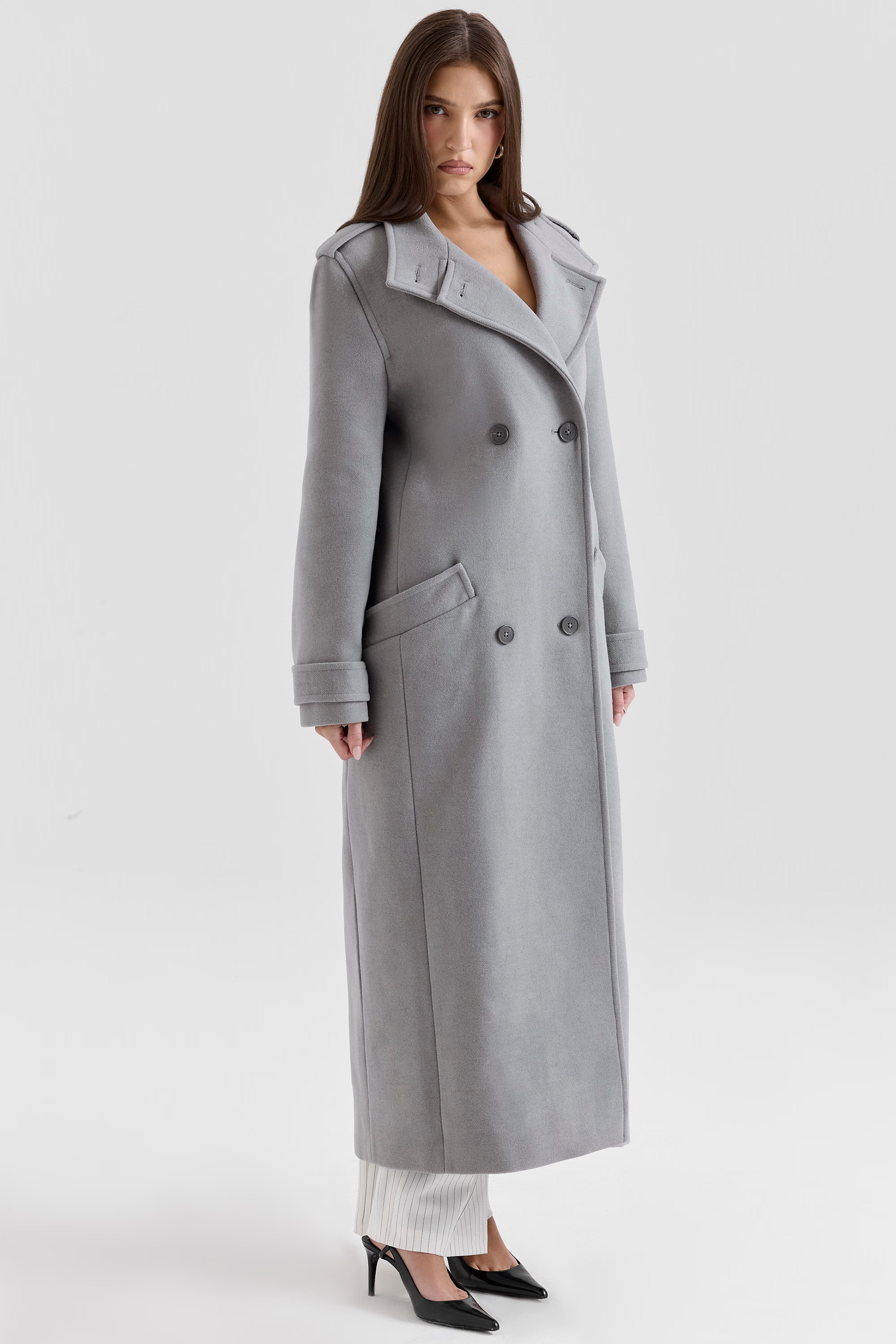 Payton Grey Double Breasted Funnel Neck Coat