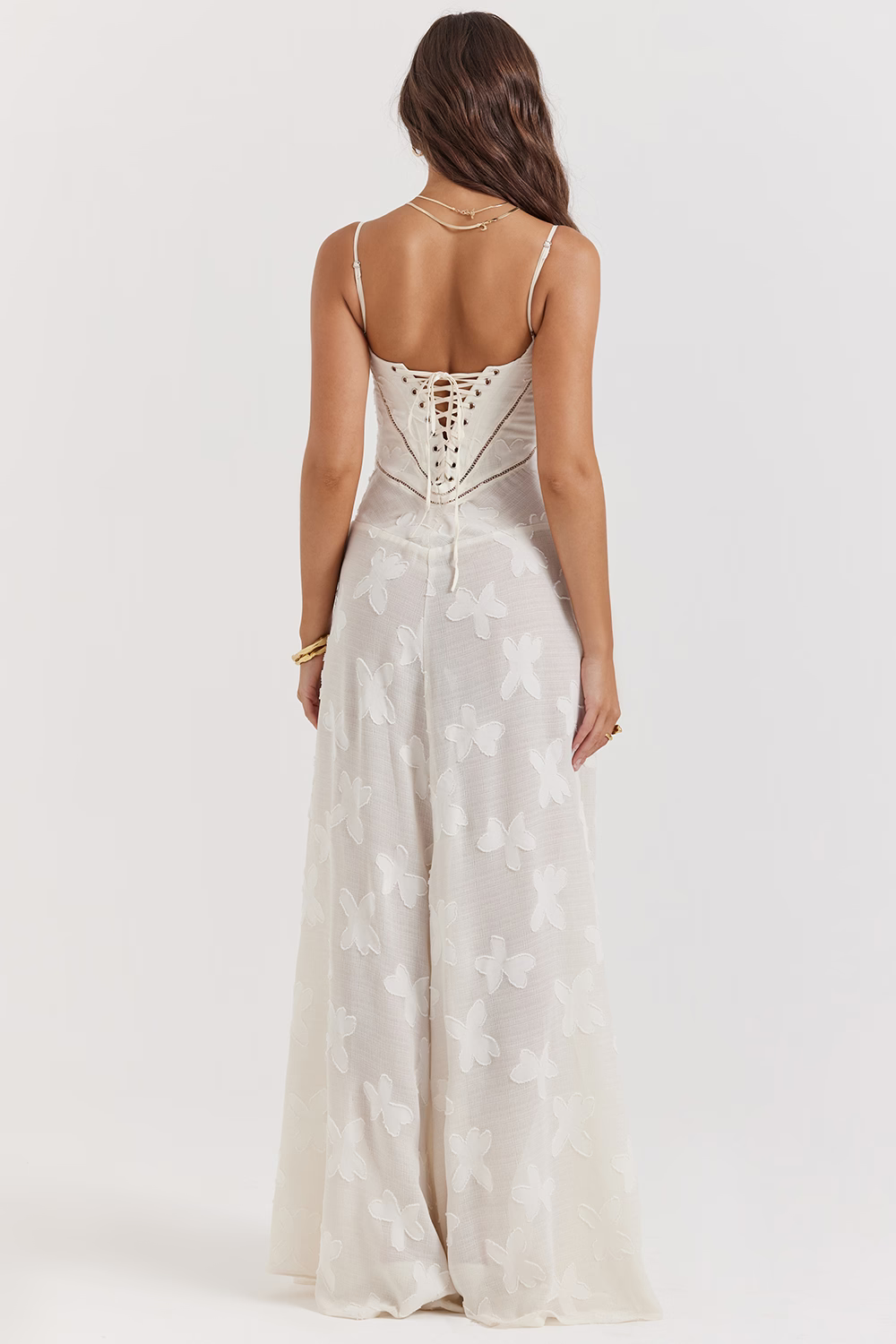 JULIETTE Cream Floral Lace Back Maxi Dress