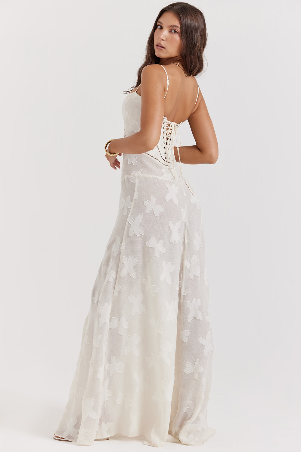 JULIETTE Cream Floral Lace Back Maxi Dress