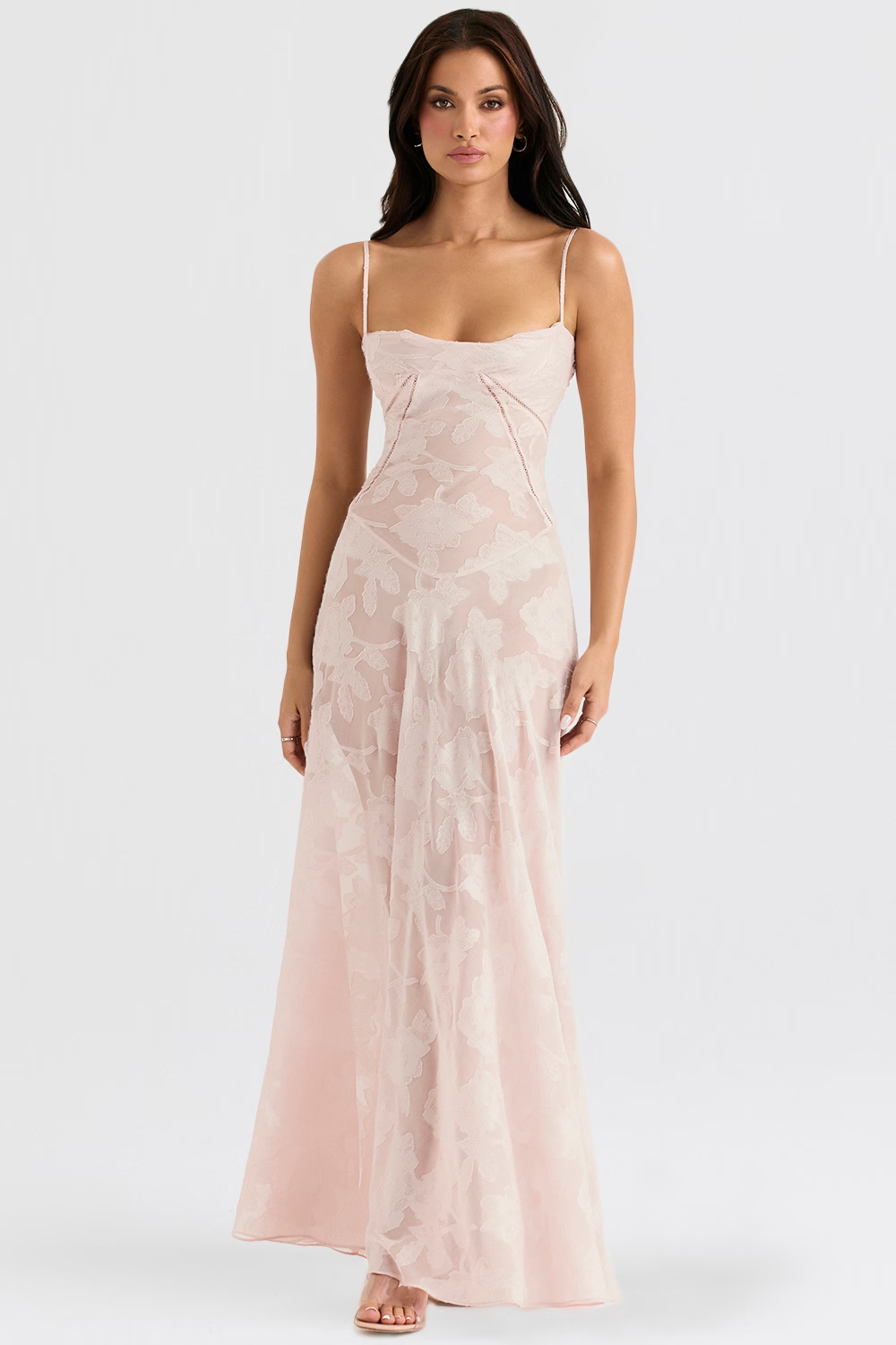 JULIETTE Soft Pink Floral Lace Back Maxi Dress