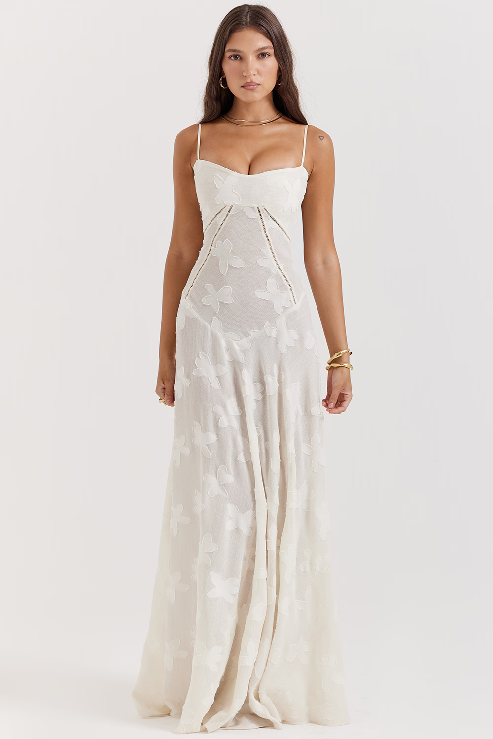 JULIETTE Cream Floral Lace Back Maxi Dress