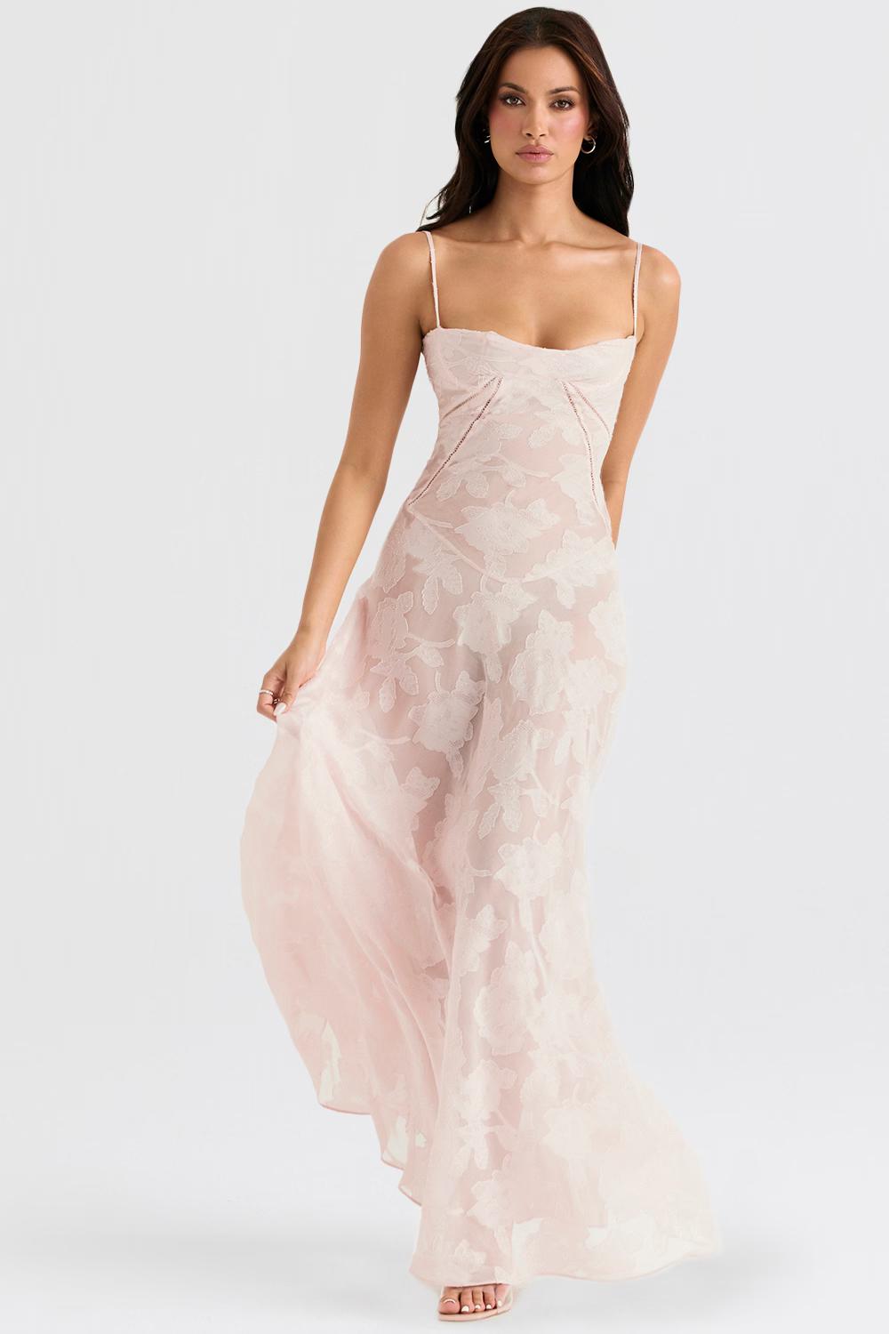 JULIETTE Soft Pink Floral Lace Back Maxi Dress