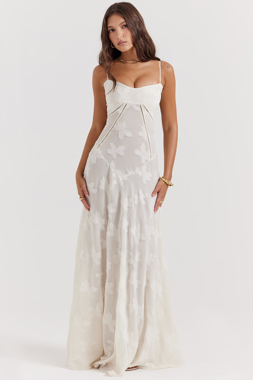 JULIETTE Cream Floral Lace Back Maxi Dress