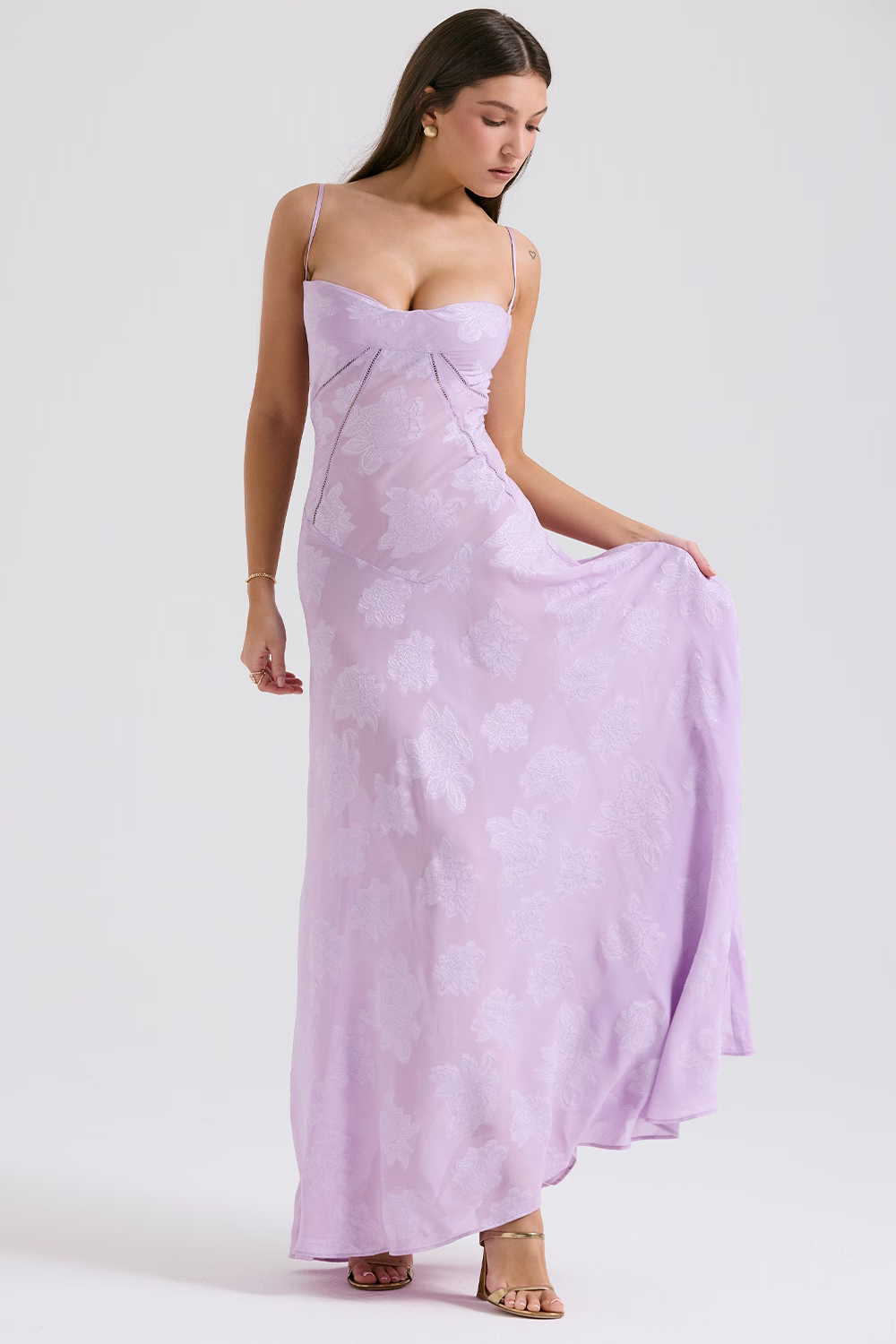 JULIETTE Orchid Floral Lace Back Maxi Dress