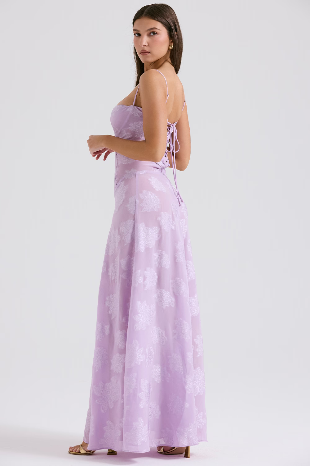 JULIETTE Orchid Floral Lace Back Maxi Dress