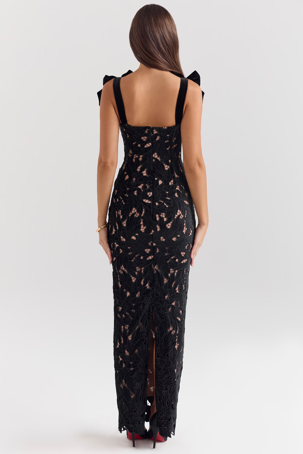 AMELIE Black Velvet Lace Maxi Dress