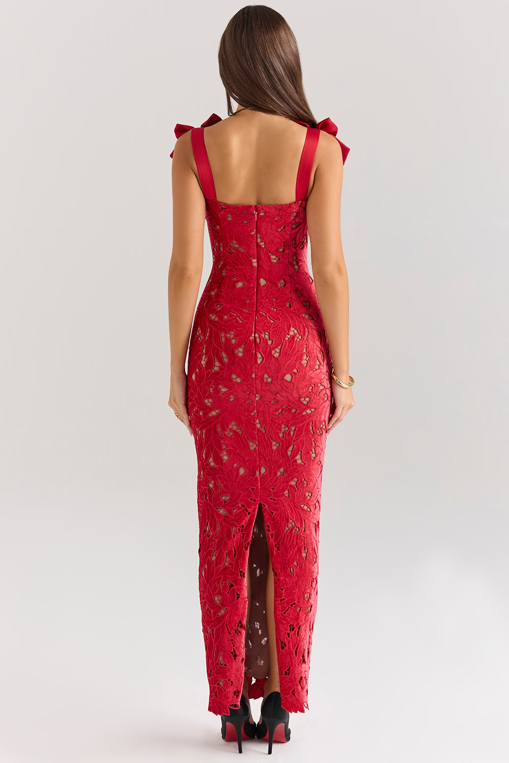 AMELIE Red Velvet Lace Maxi Dress