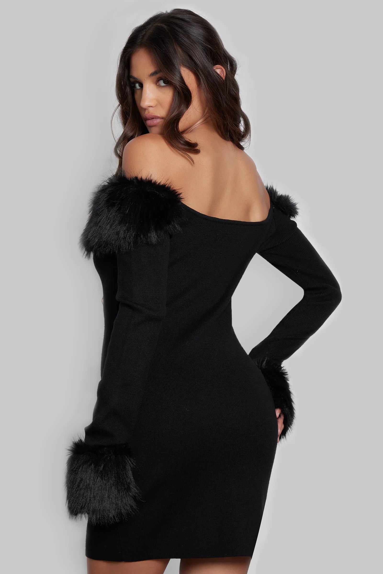 FIRA FUR TRIM KNIT MINI DRESS