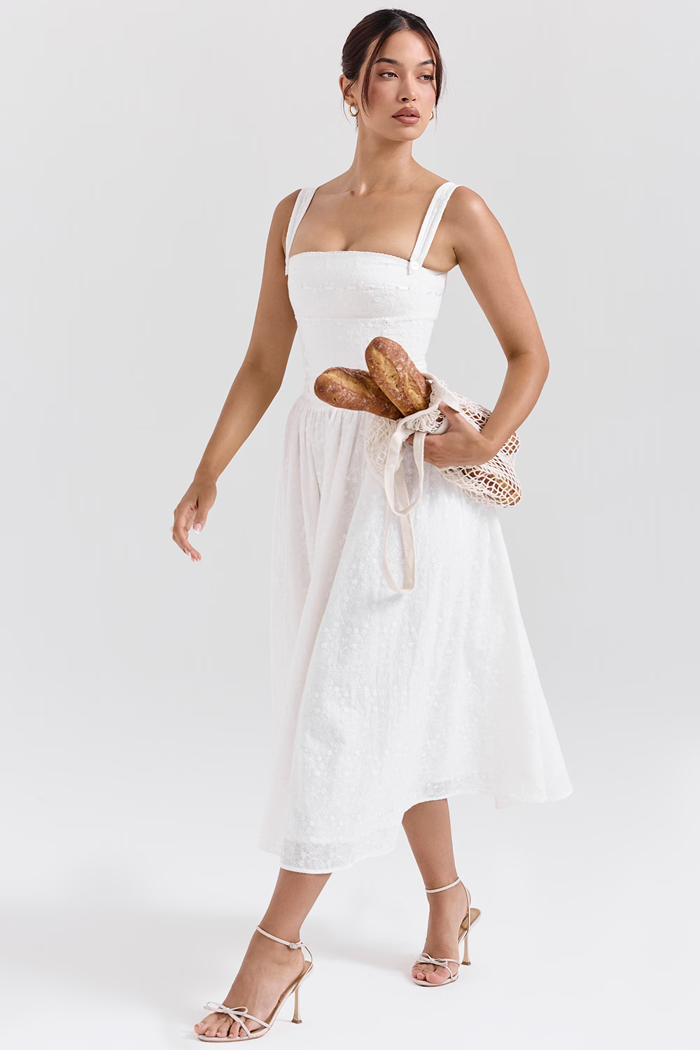 JOSIANE White Midi Sundress