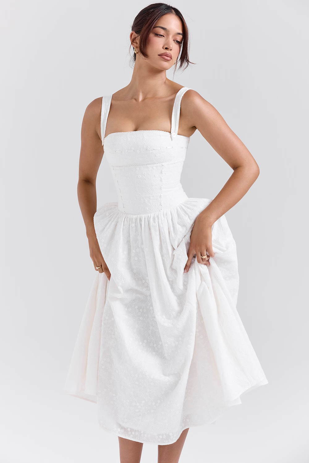 JOSIANE White Midi Sundress