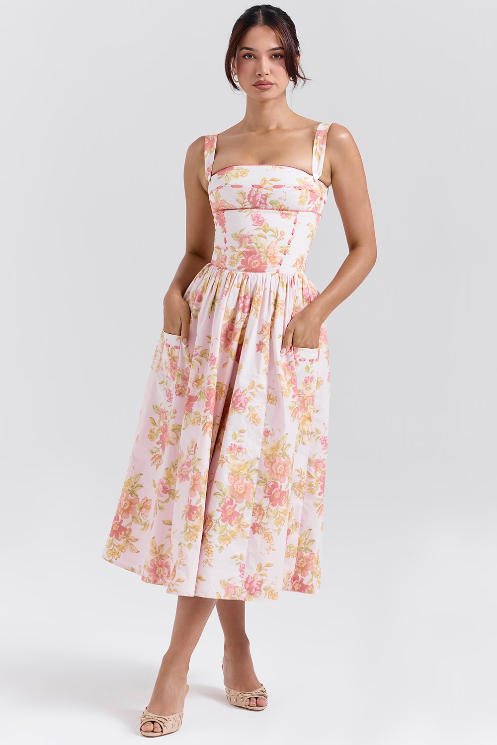 JOSIANE Peach Cotton Midi Sundress