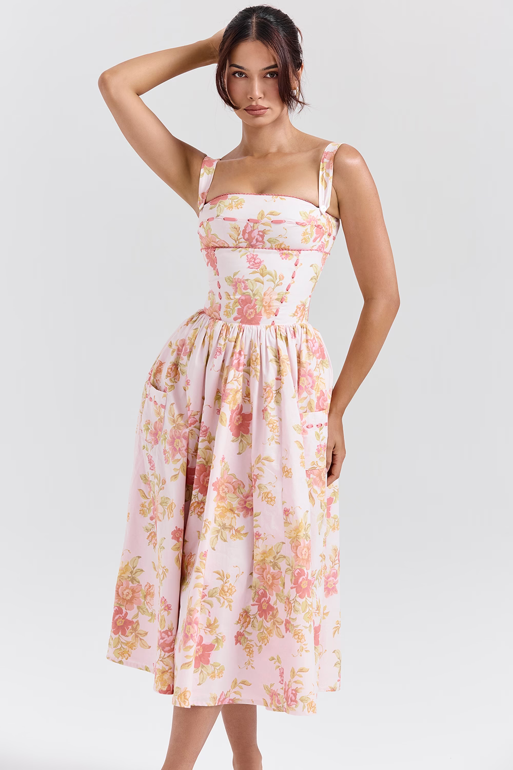 JOSIANE Peach Cotton Midi Sundress