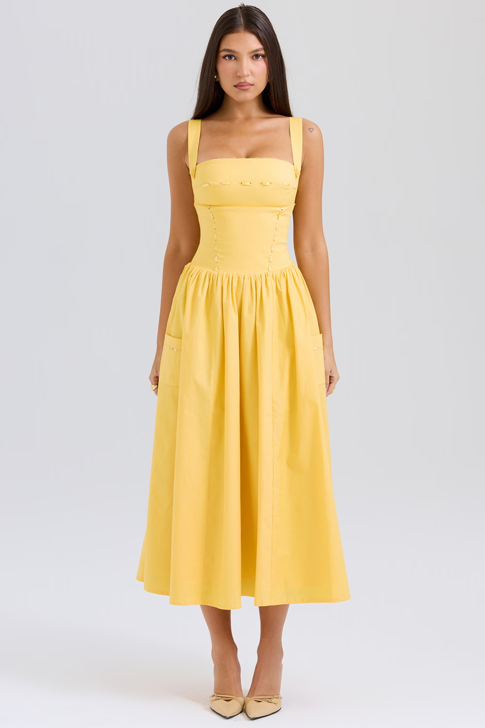 JOSIANE Pastel Yellow Cotton Midi Sundress