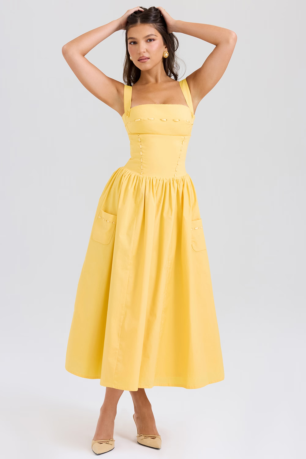 JOSIANE Pastel Yellow Cotton Midi Sundress