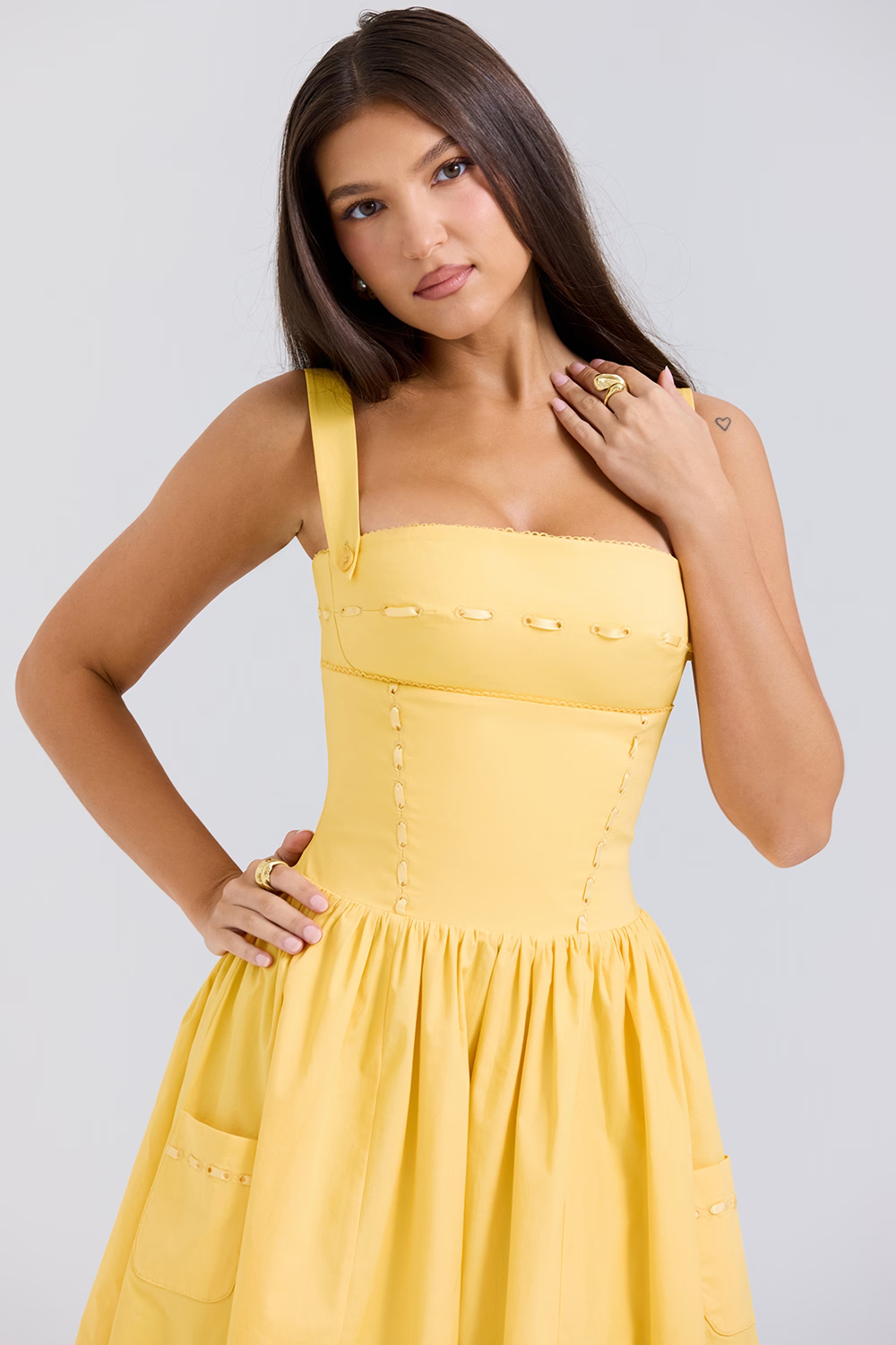 JOSIANE Pastel Yellow Cotton Midi Sundress