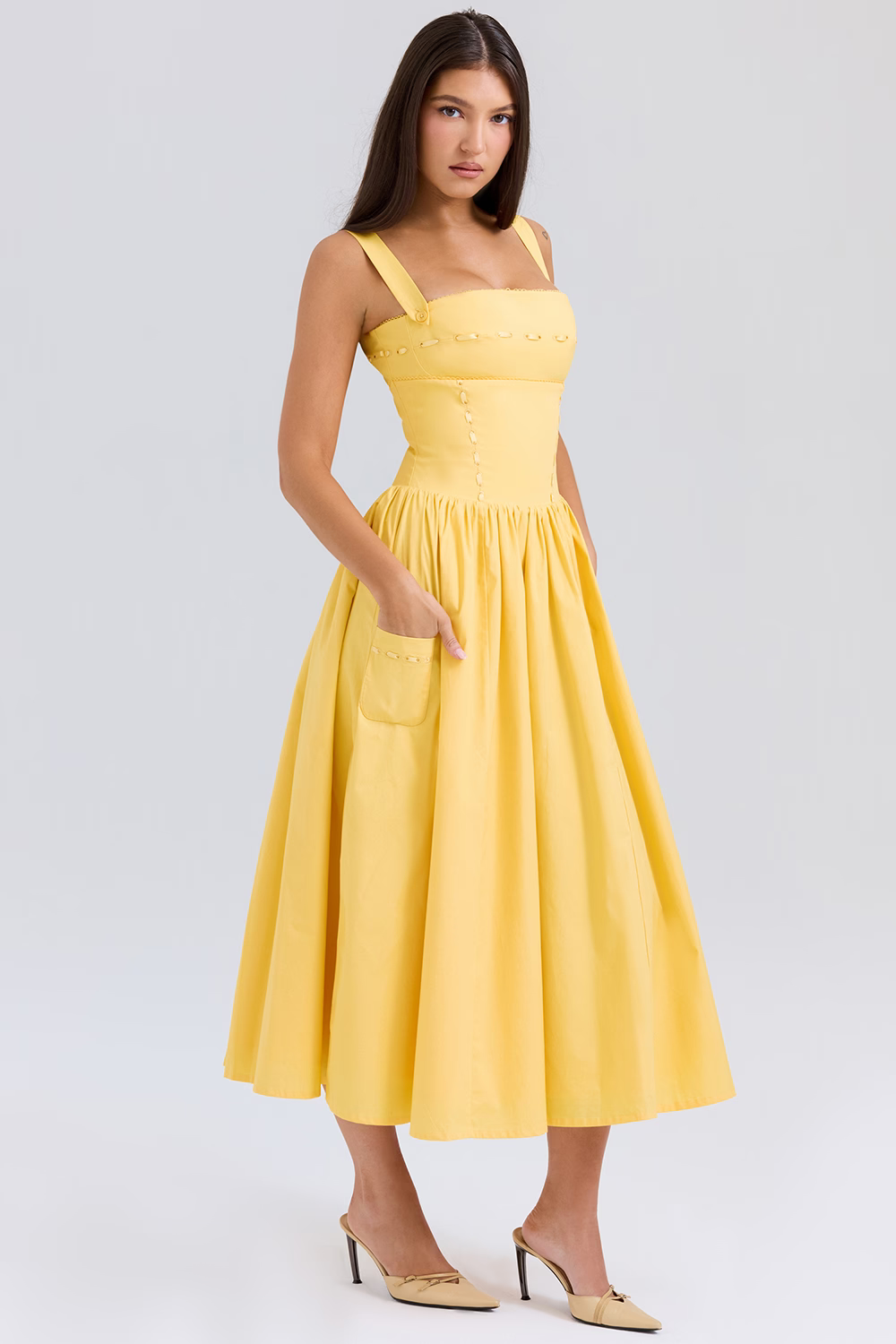 JOSIANE Pastel Yellow Cotton Midi Sundress