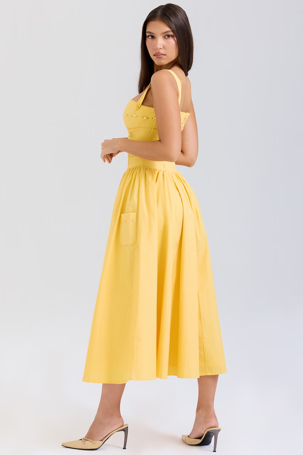 JOSIANE Pastel Yellow Cotton Midi Sundress