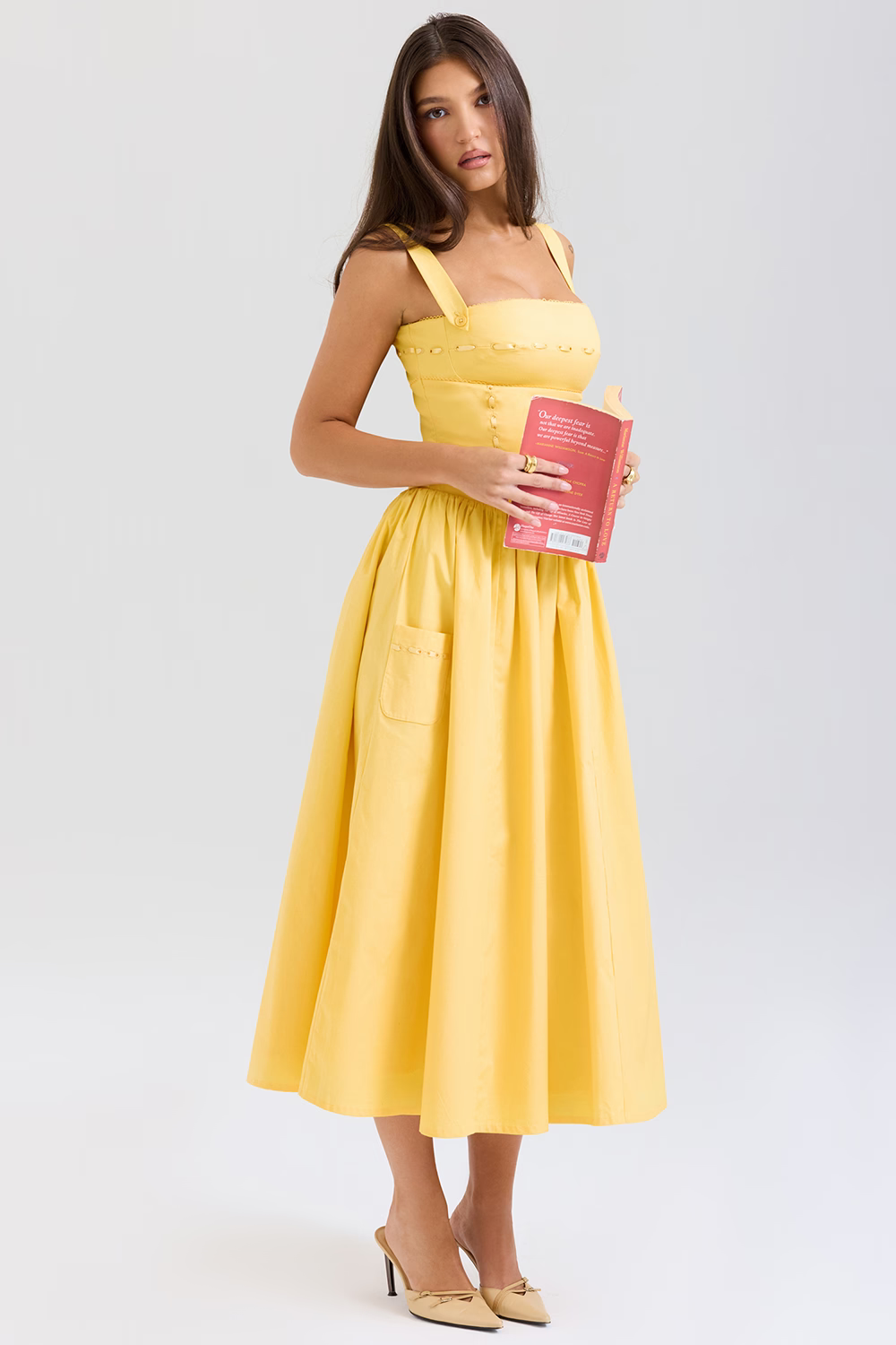 JOSIANE Pastel Yellow Cotton Midi Sundress